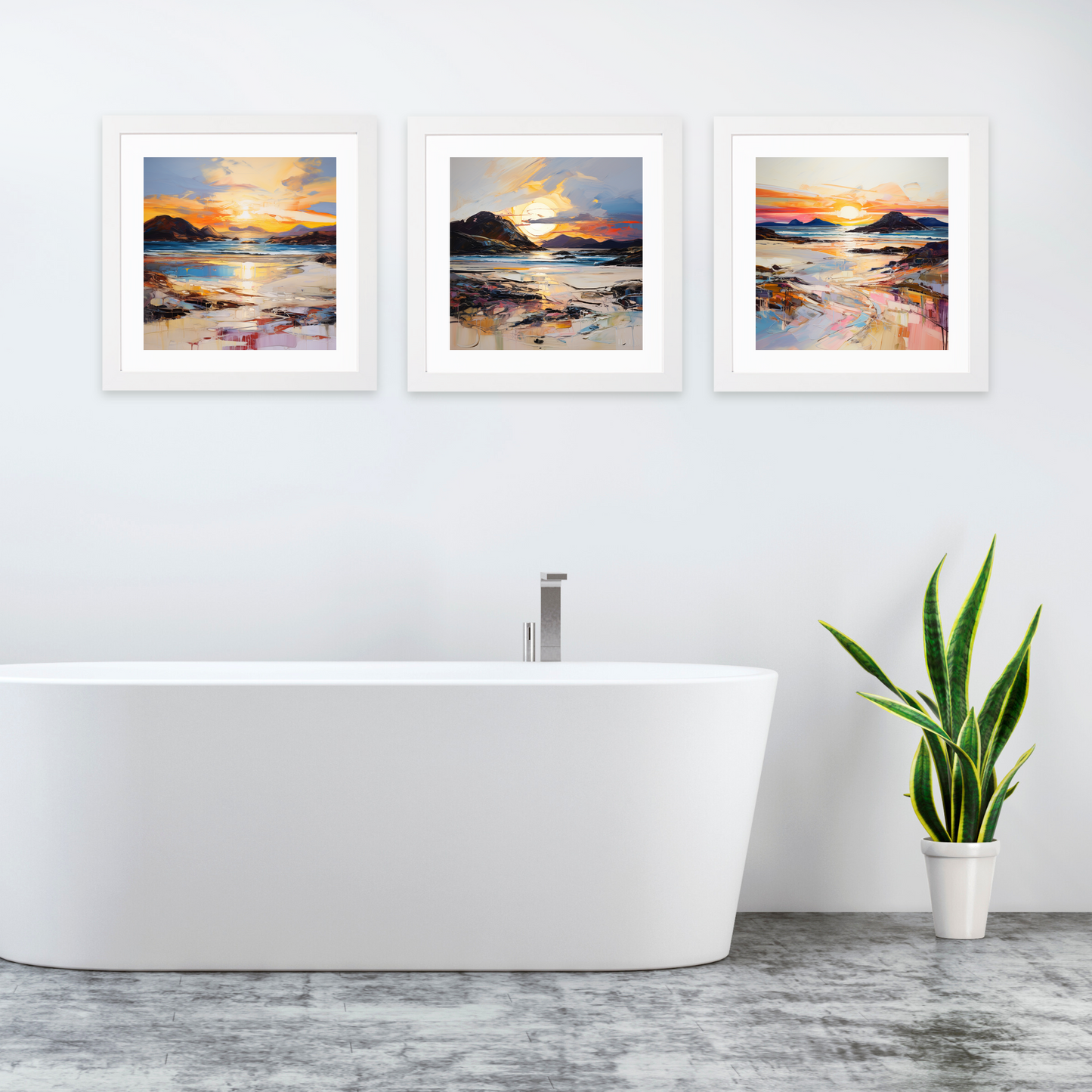 White frame variant of Traigh Mhor at sunset