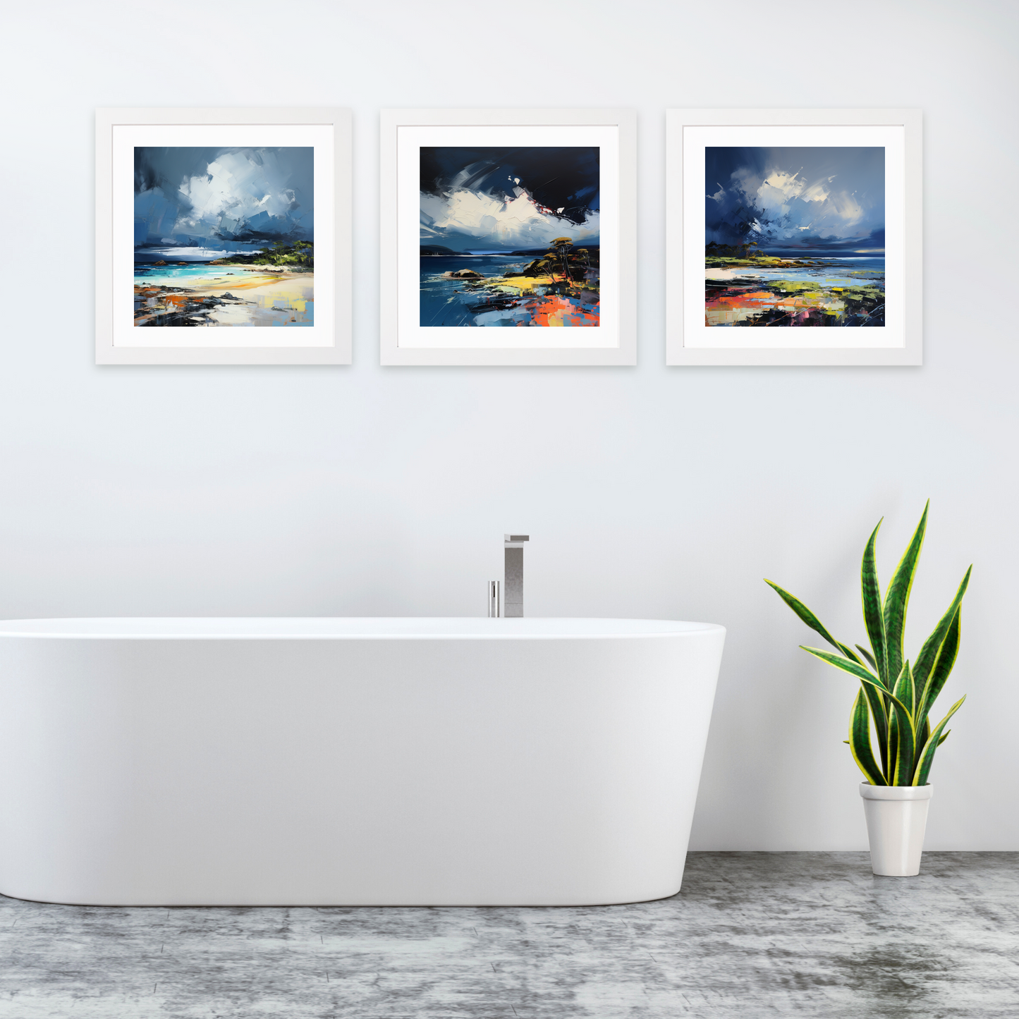 White frame variant of Largo Bay with a stormy sky