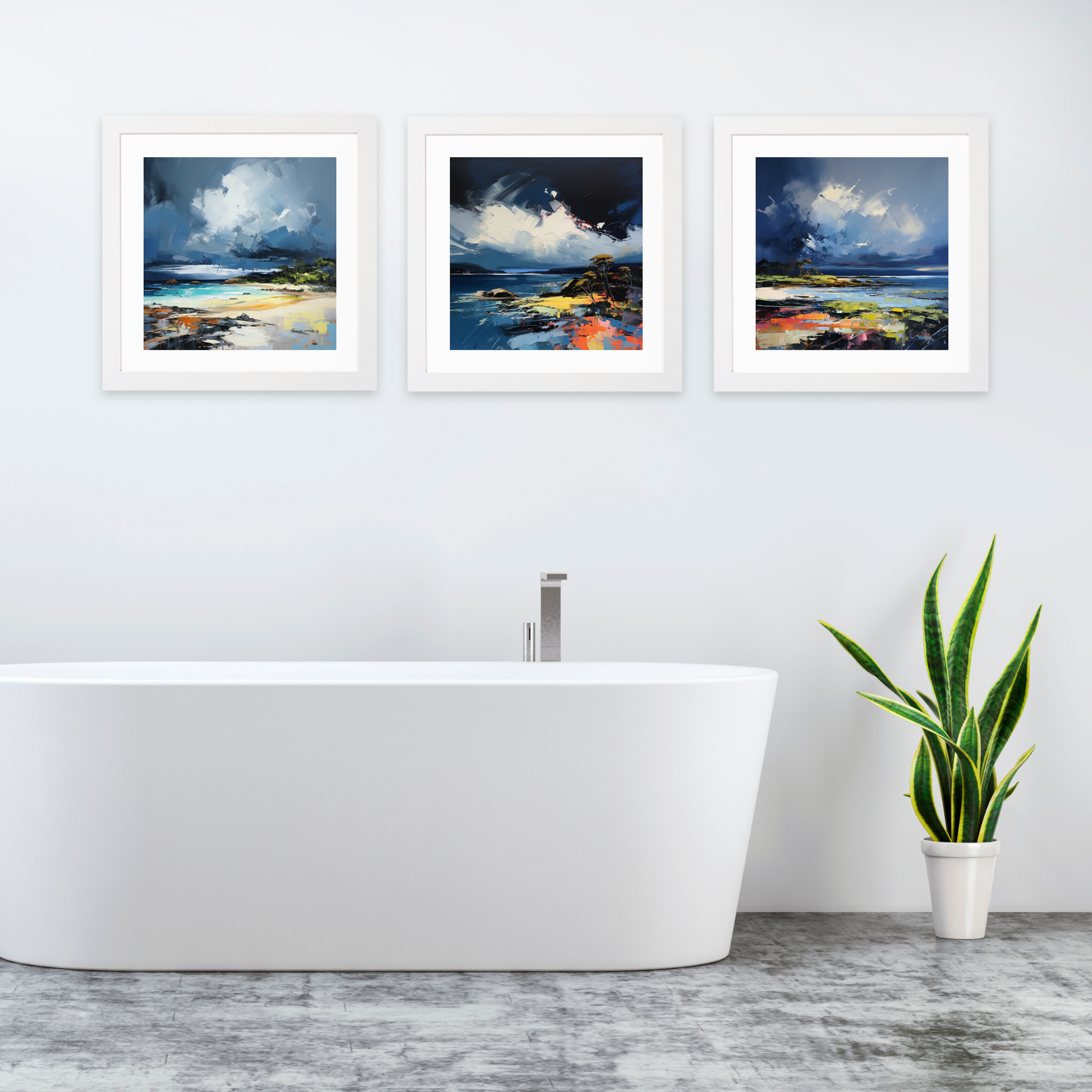 White frame variant of Largo Bay with a stormy sky