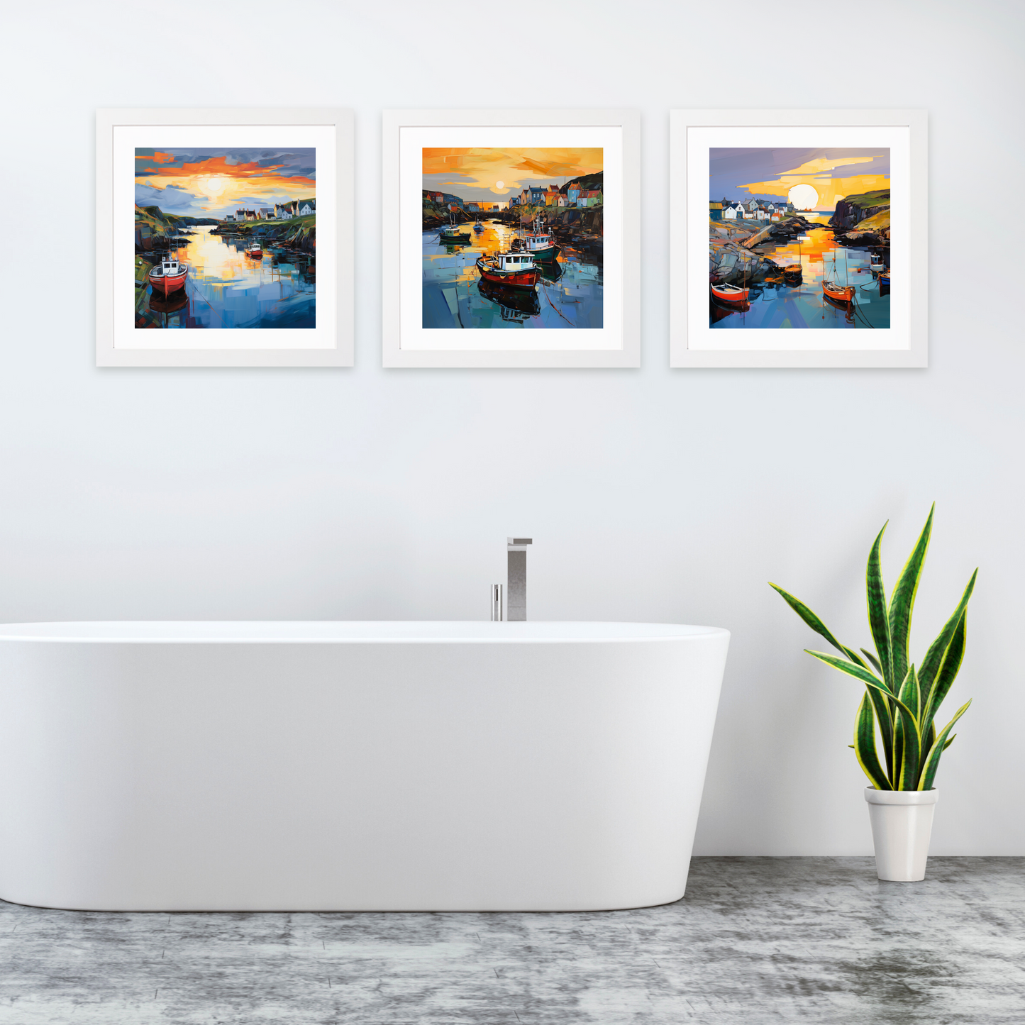 White frame variant of Portnahaven Harbour at dusk