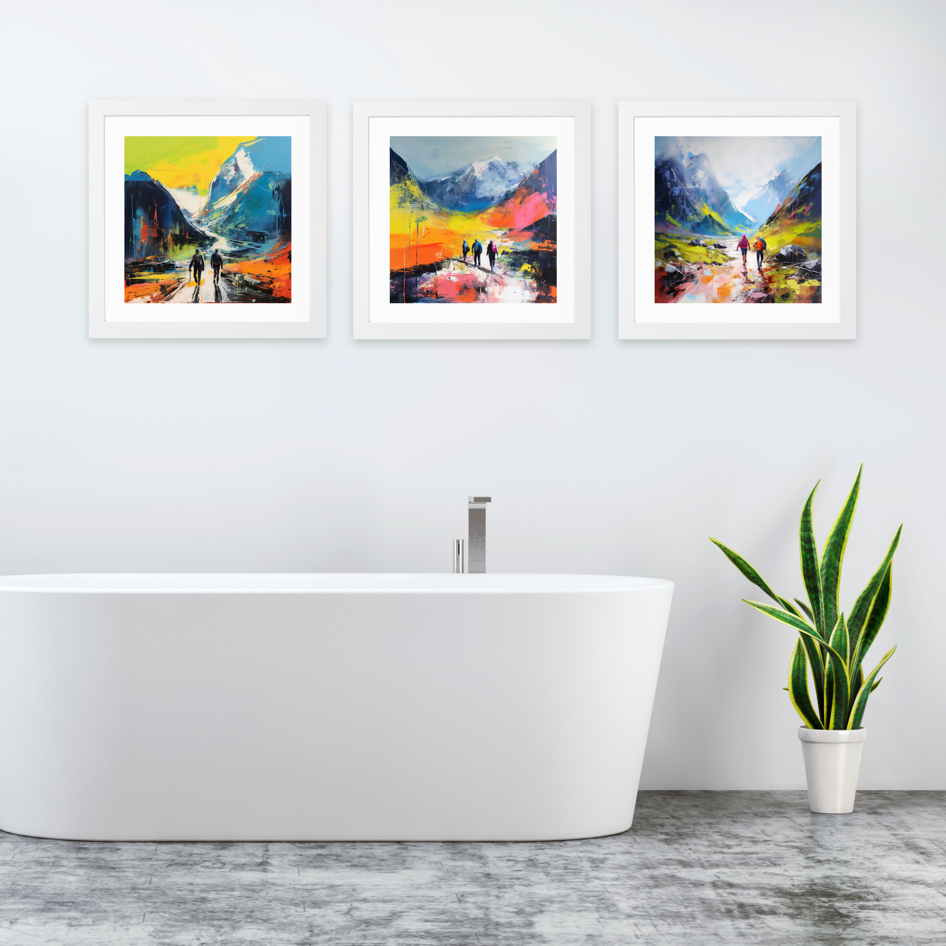 White frame variant of Hikers in Glencoe