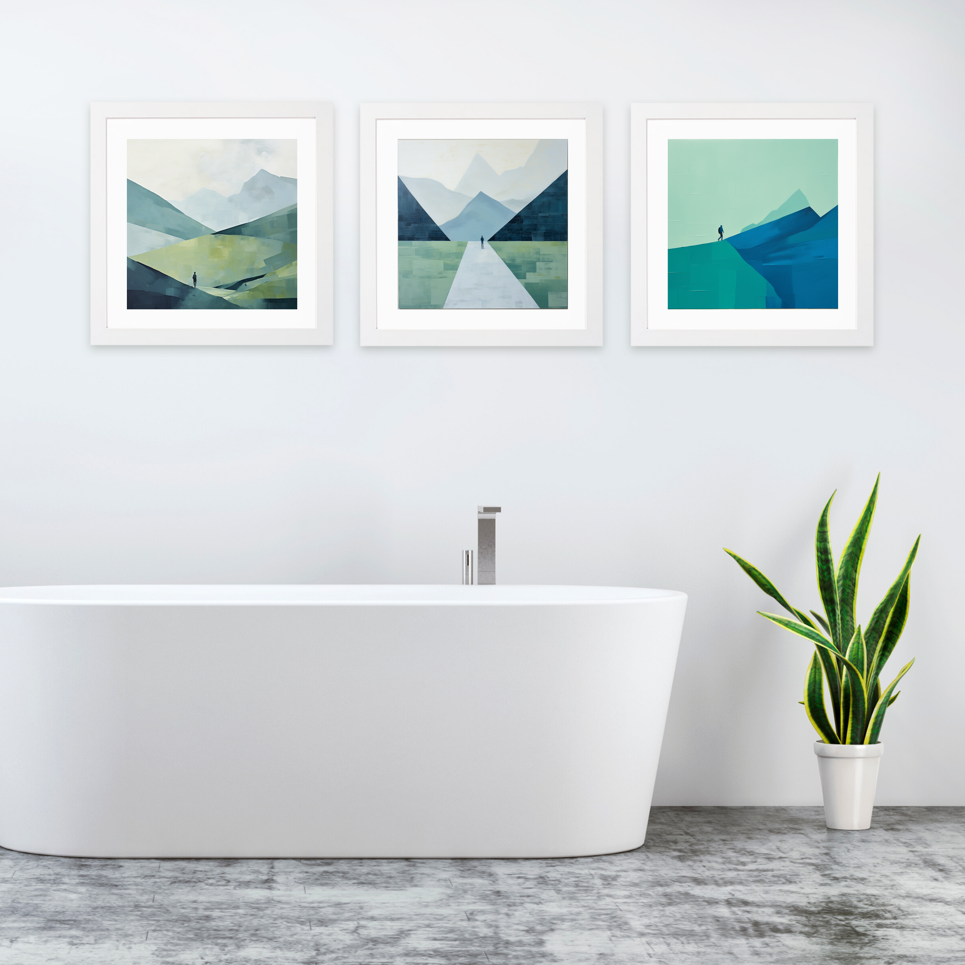 White frame variant of Lone hiker in Glencoe during summer