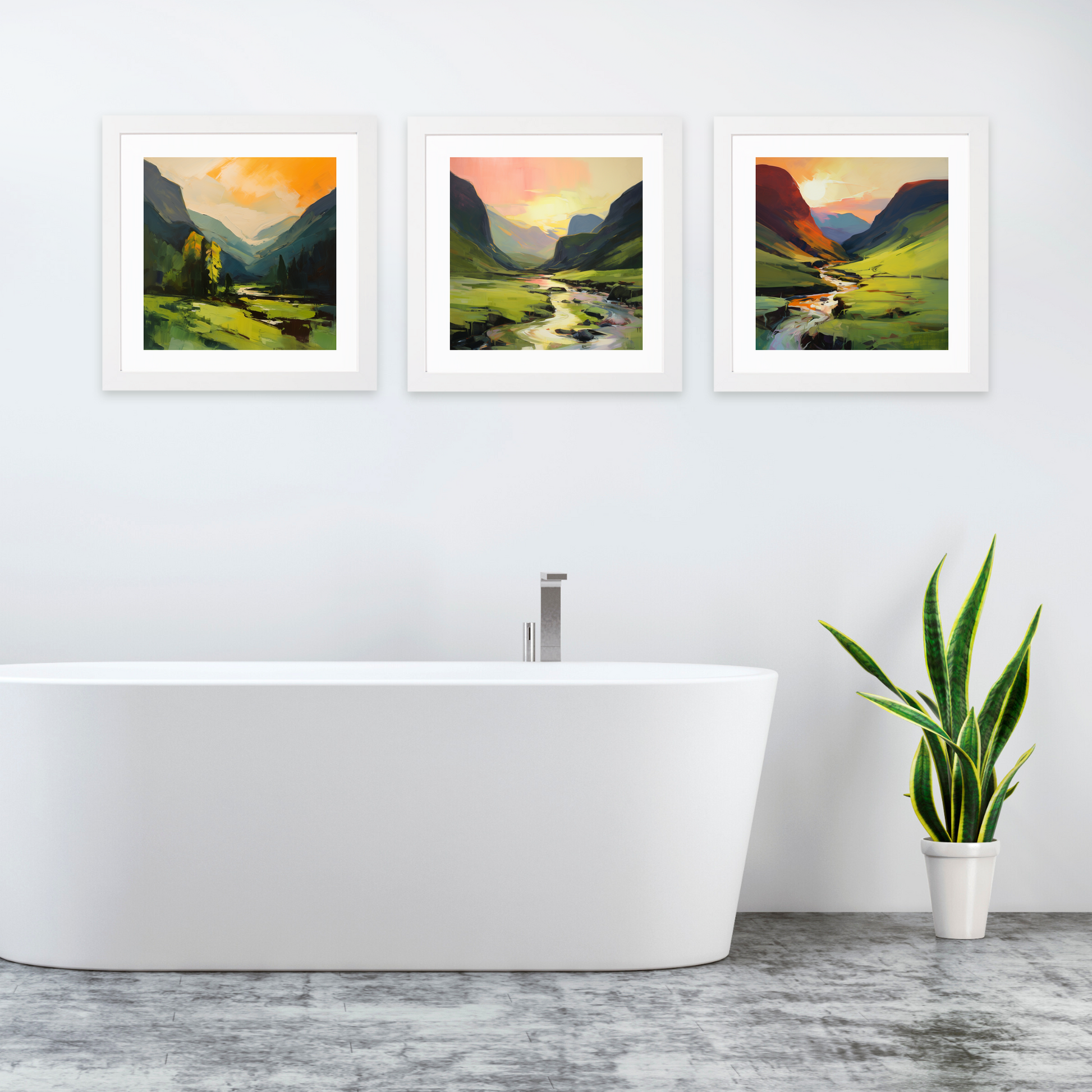 White frame variant of Verdant glen at sunset in Glencoe