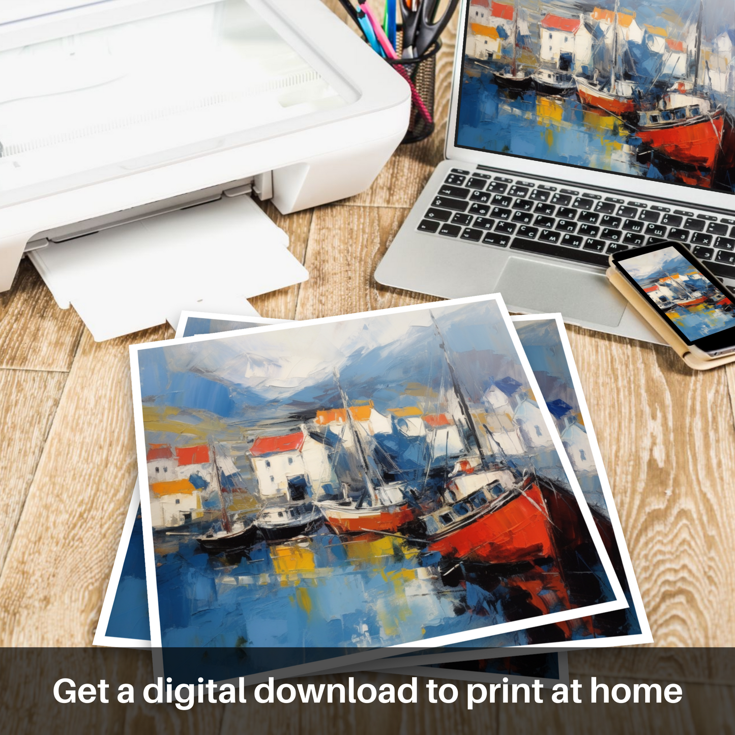 Portree Harbour Essence: An Abstract Expressionist Ode to the Isle of Skye