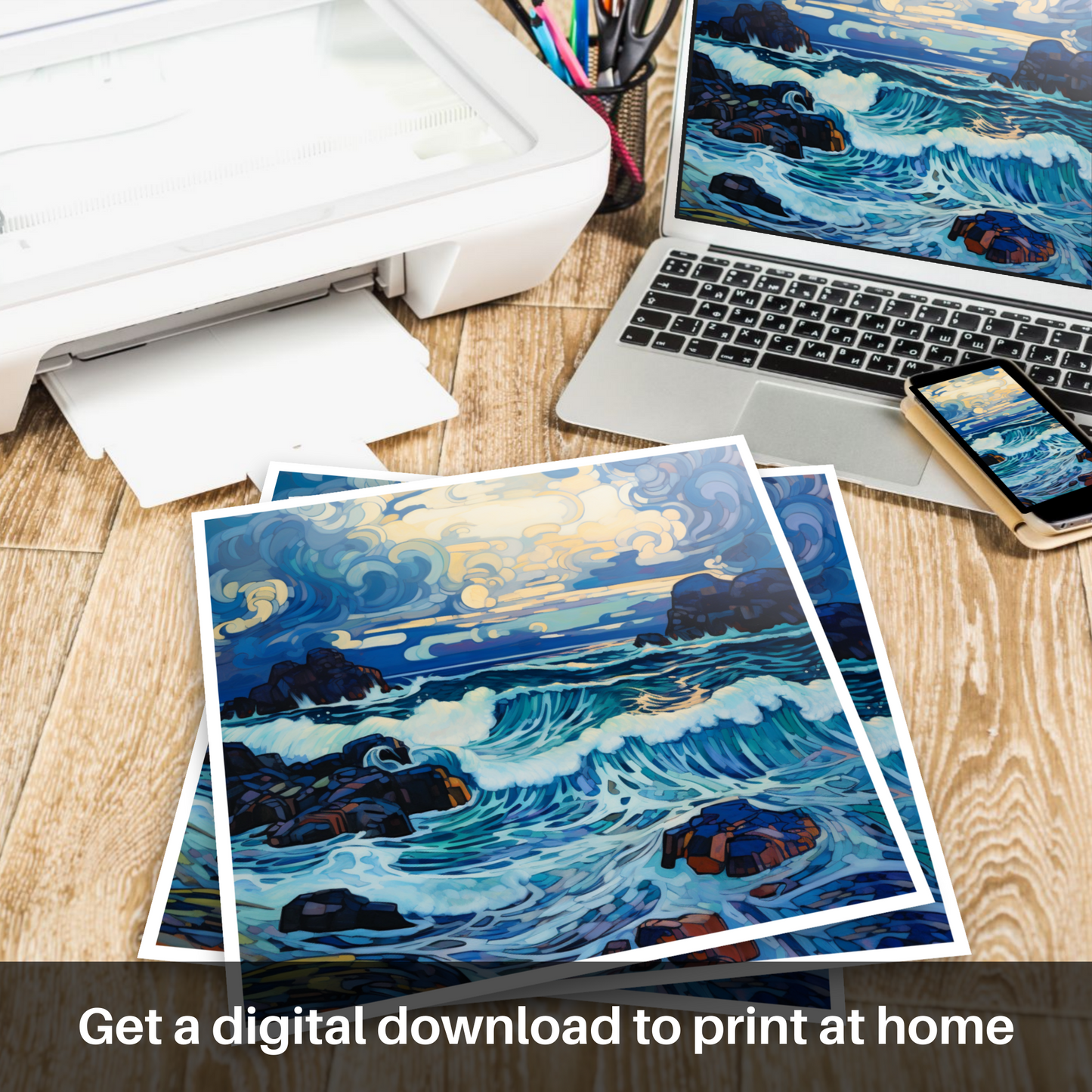 Stormy Serenade of Achmelvich Bay - An Art Nouveau Tribute