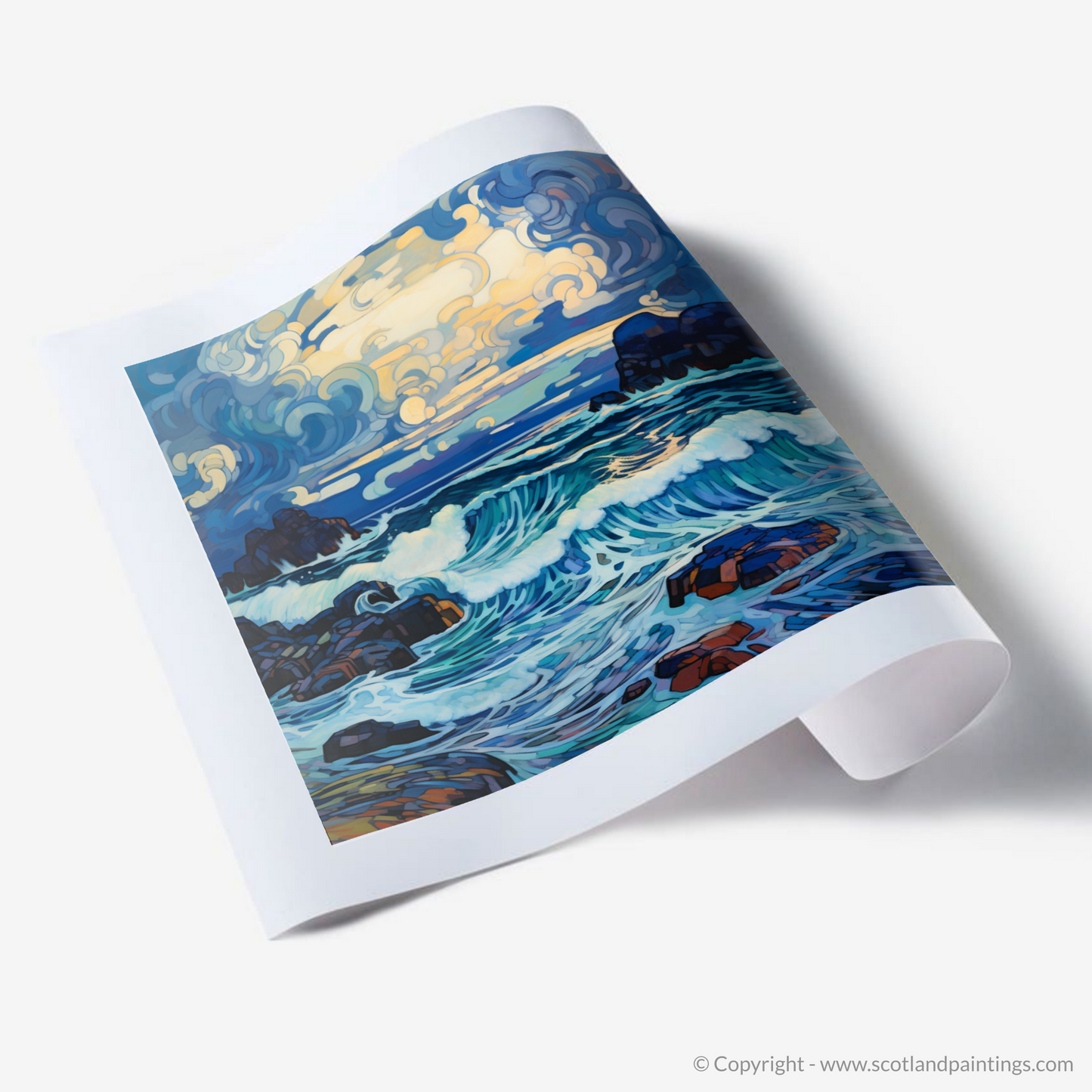 Stormy Serenade of Achmelvich Bay - An Art Nouveau Tribute