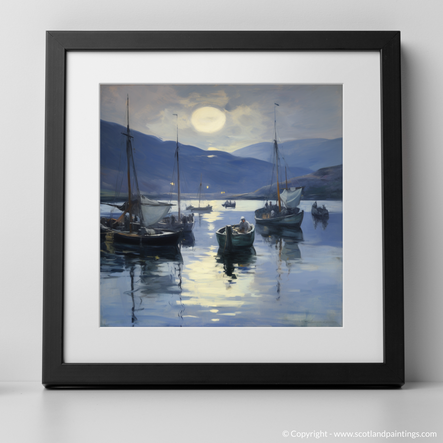 Moonlit Serenity: Ullapool Harbour in Impressionist Hues