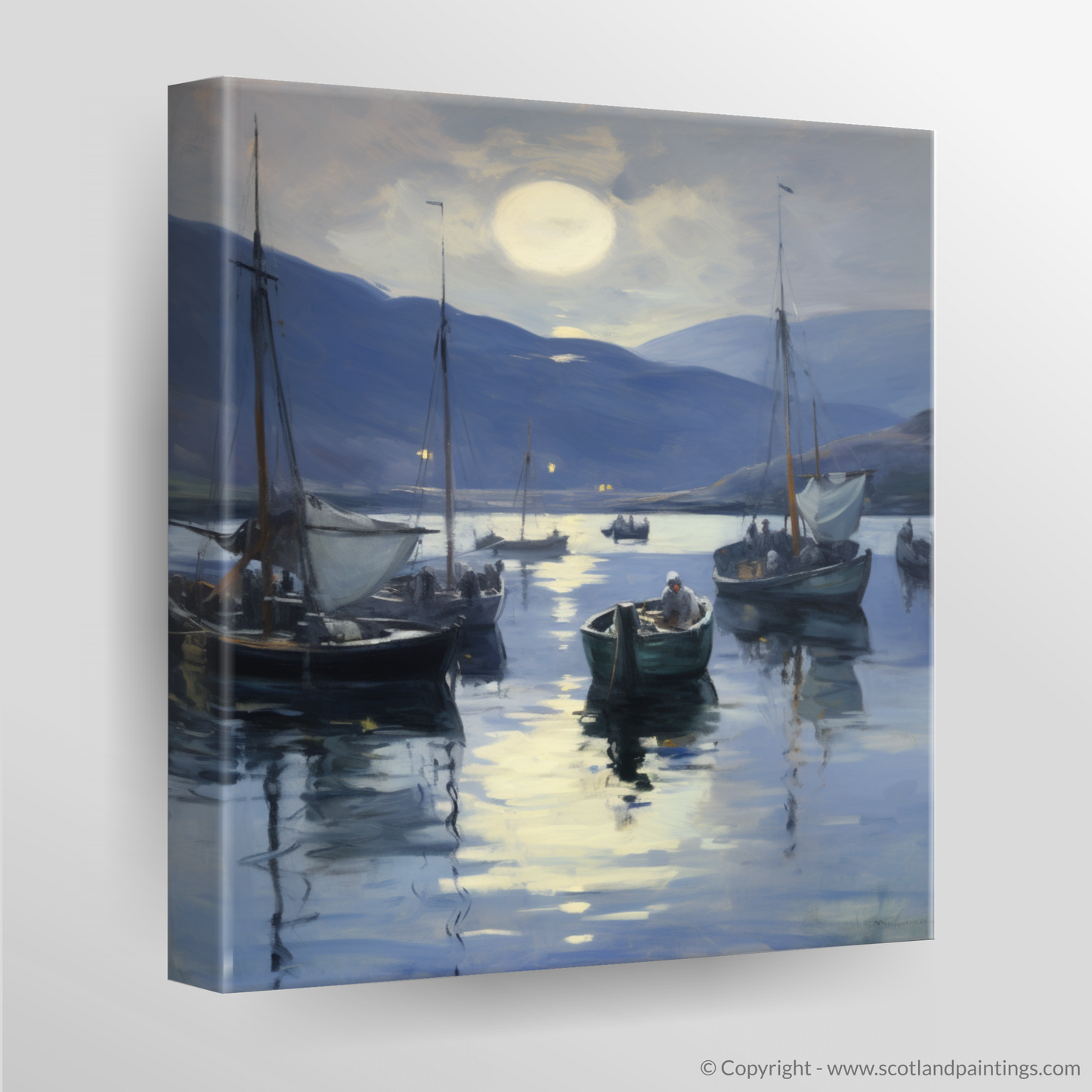 Moonlit Serenity: Ullapool Harbour in Impressionist Hues