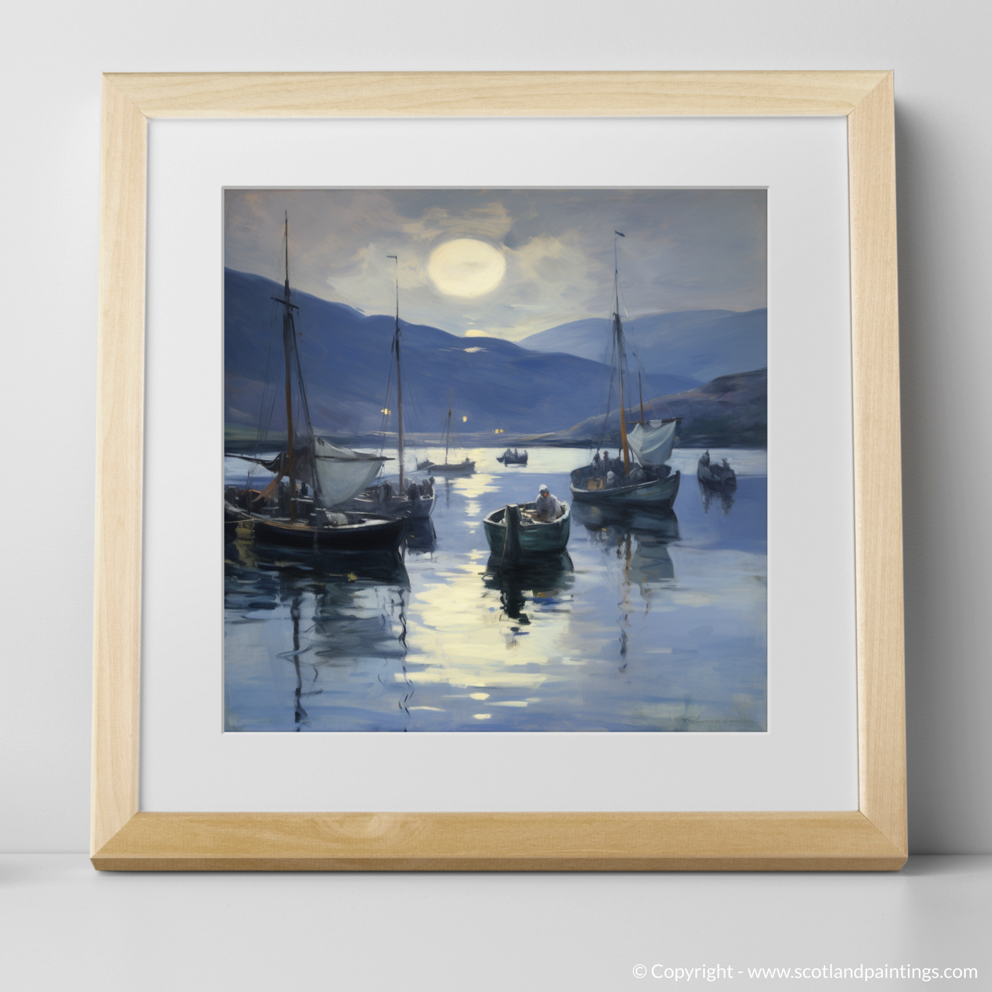 Moonlit Serenity: Ullapool Harbour in Impressionist Hues