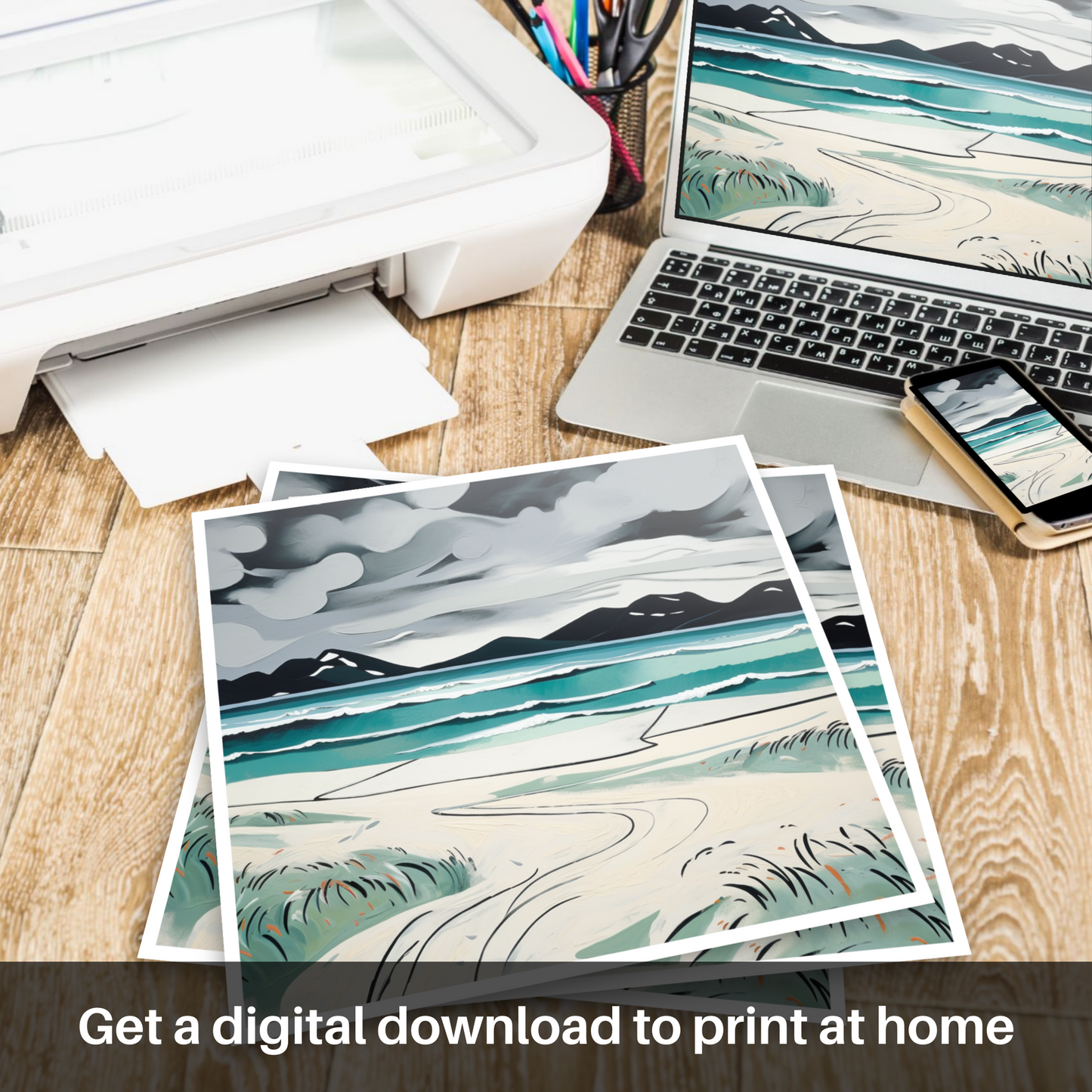 Storm over Luskentyre Sands: A Naive Art Homage to Scottish Shores