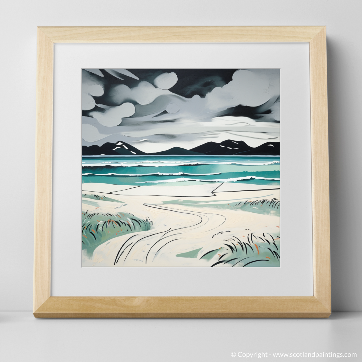 Storm over Luskentyre Sands: A Naive Art Homage to Scottish Shores