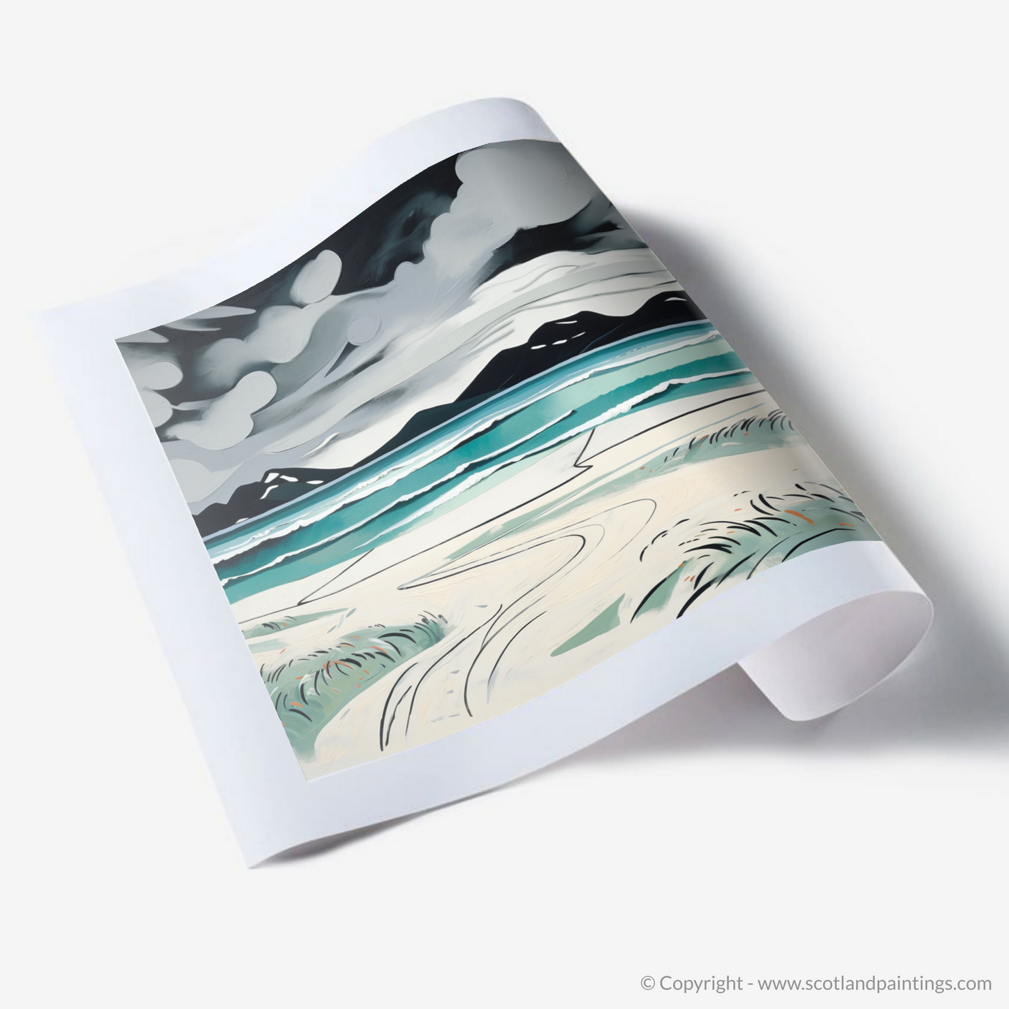 Storm over Luskentyre Sands: A Naive Art Homage to Scottish Shores