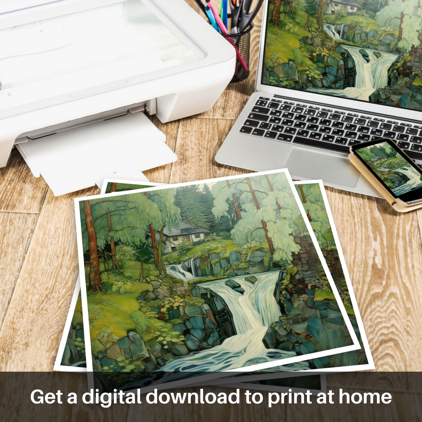 Enchanted Waters of Bonaloch Falls: An Art Nouveau Tribute