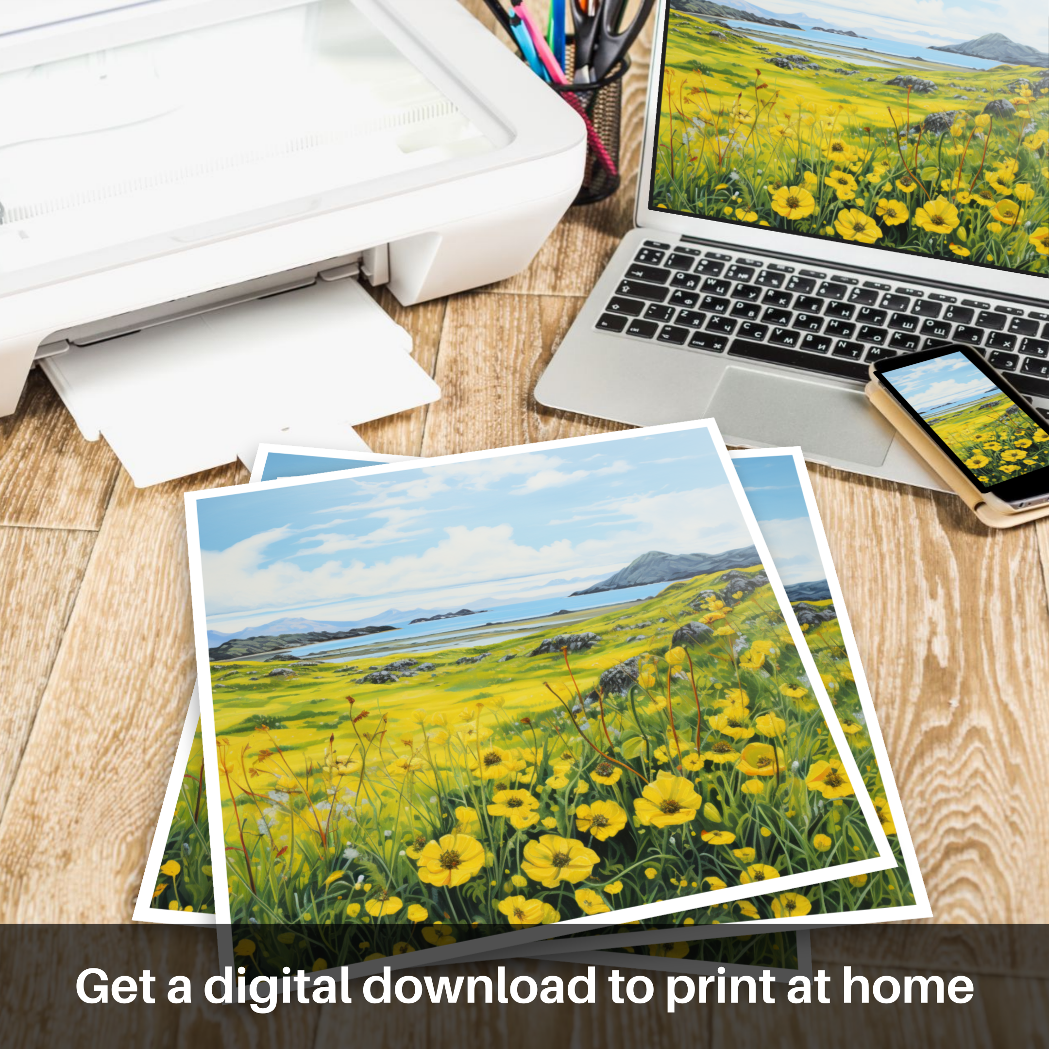 Dancing Yellow Rattle of the Machair Meadows – Scotland Paintings and ...