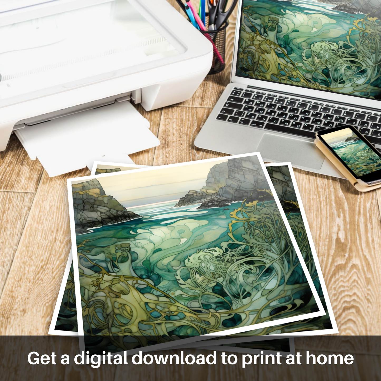 Achmelvich Beach Elegance: An Art Nouveau Tribute to Bladderwrack Seaweed