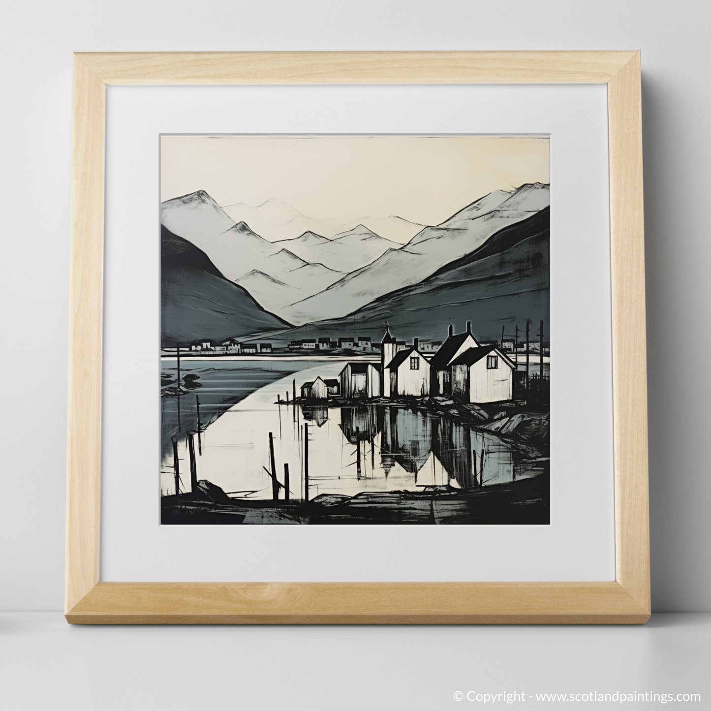 Painting and Art Print of Fort William, Highlands. Fort William Reflections: Highland Serenity in Monochrome.