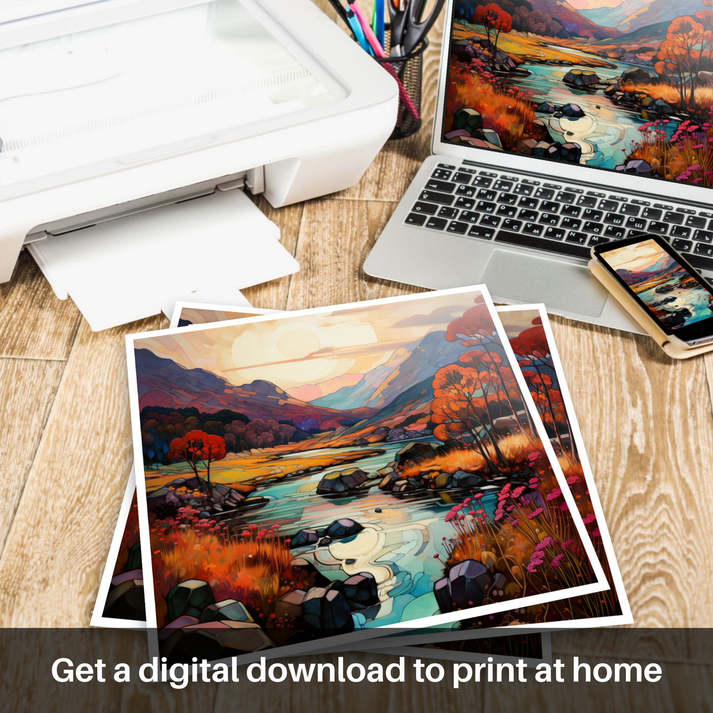 Autumn's Embrace in Glencoe - An Art Nouveau Tribute