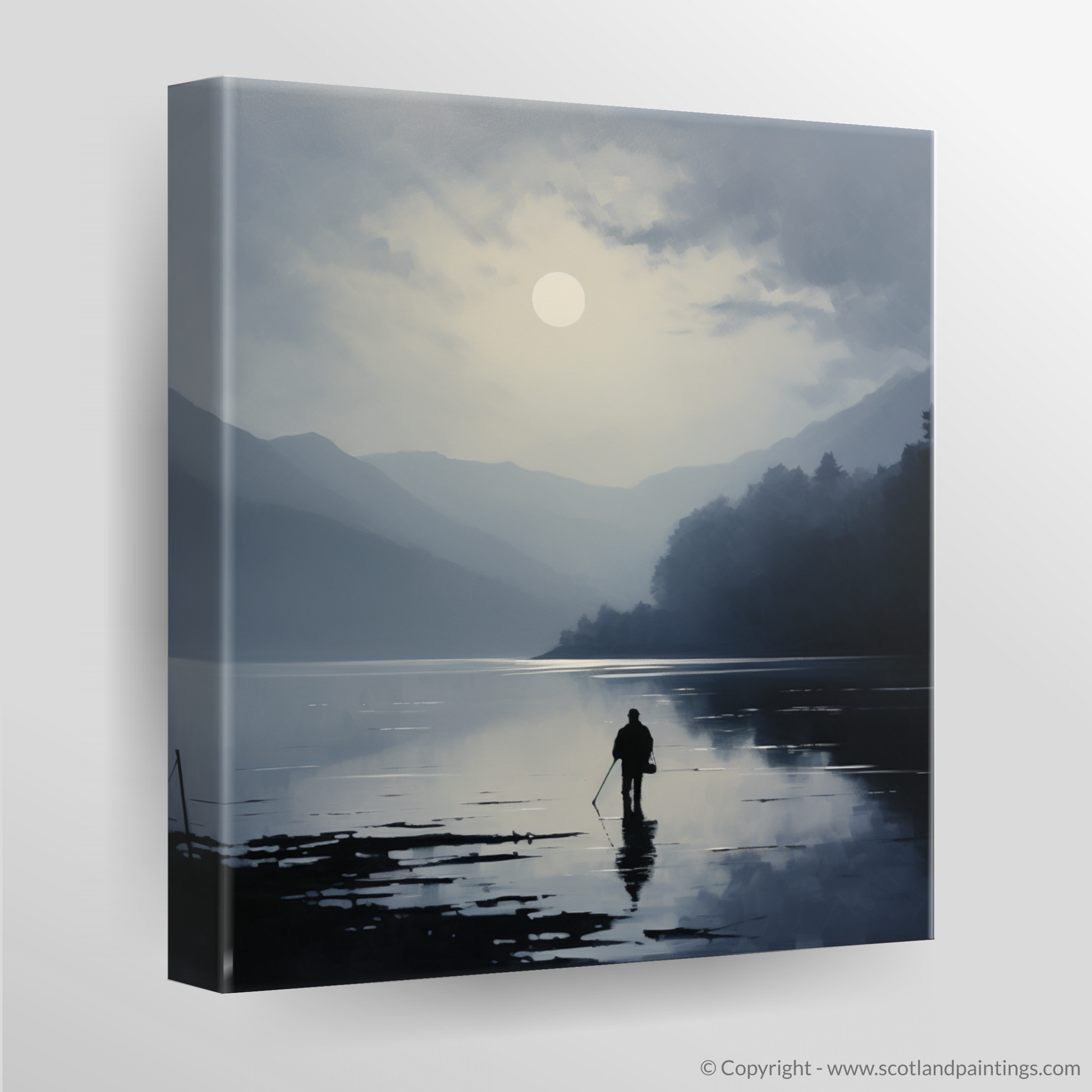 Canvas Print of Silhouetted fisherman on Loch Lomond