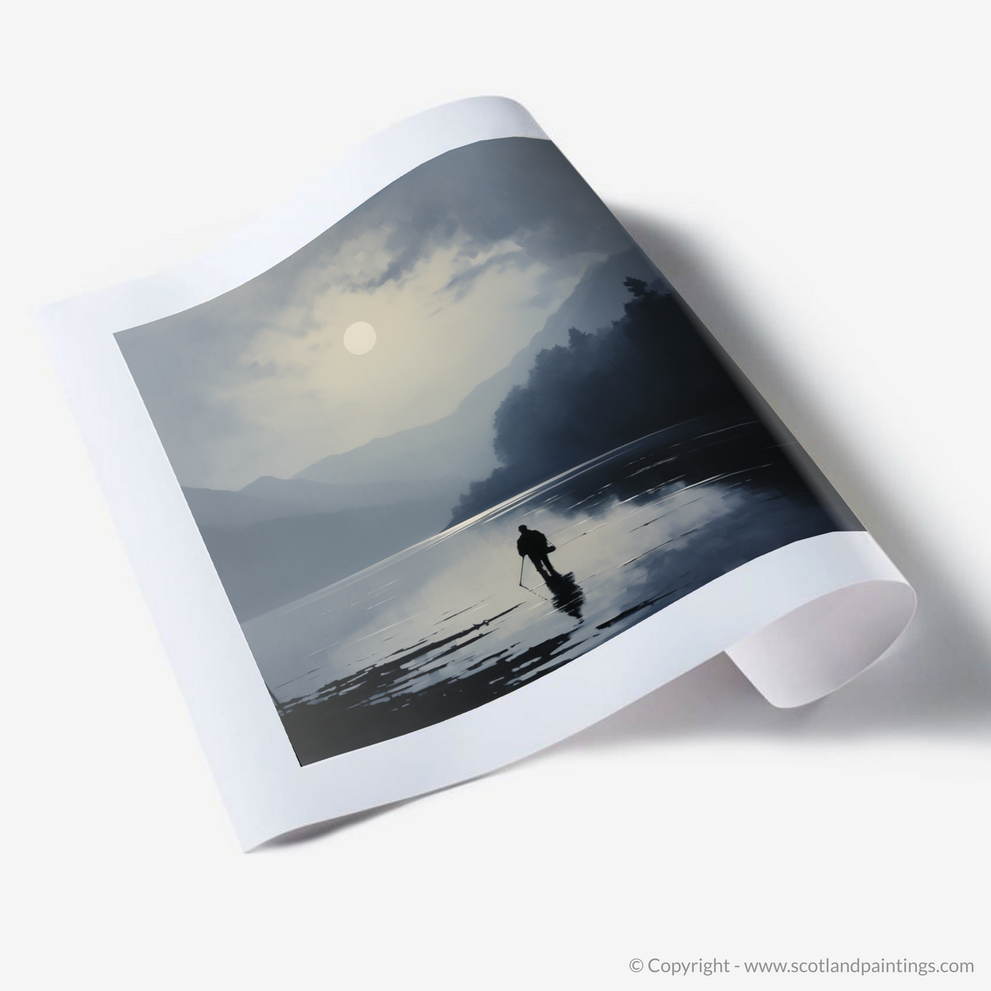 Art Print of Silhouetted fisherman on Loch Lomond