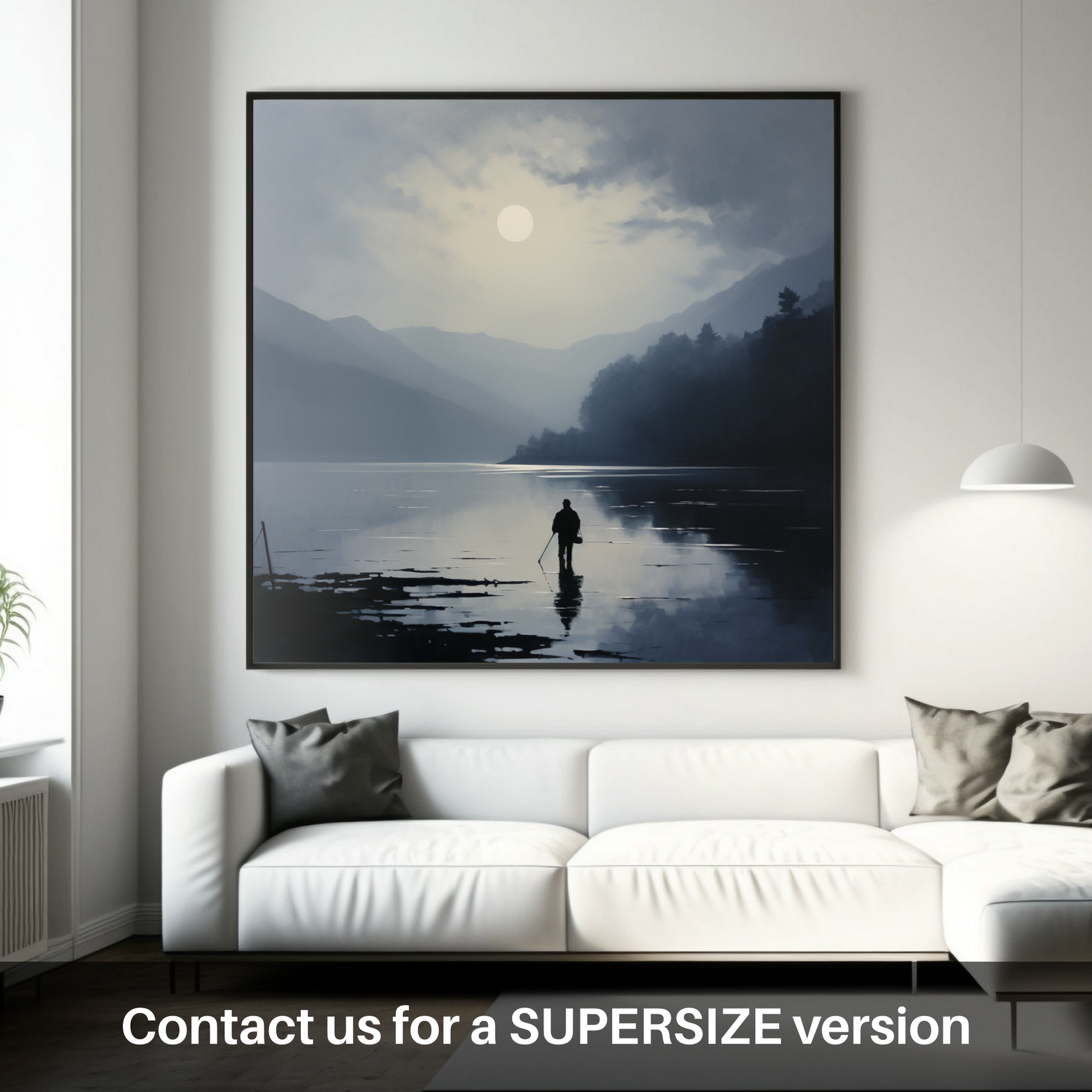 Huge supersize print of Silhouetted fisherman on Loch Lomond