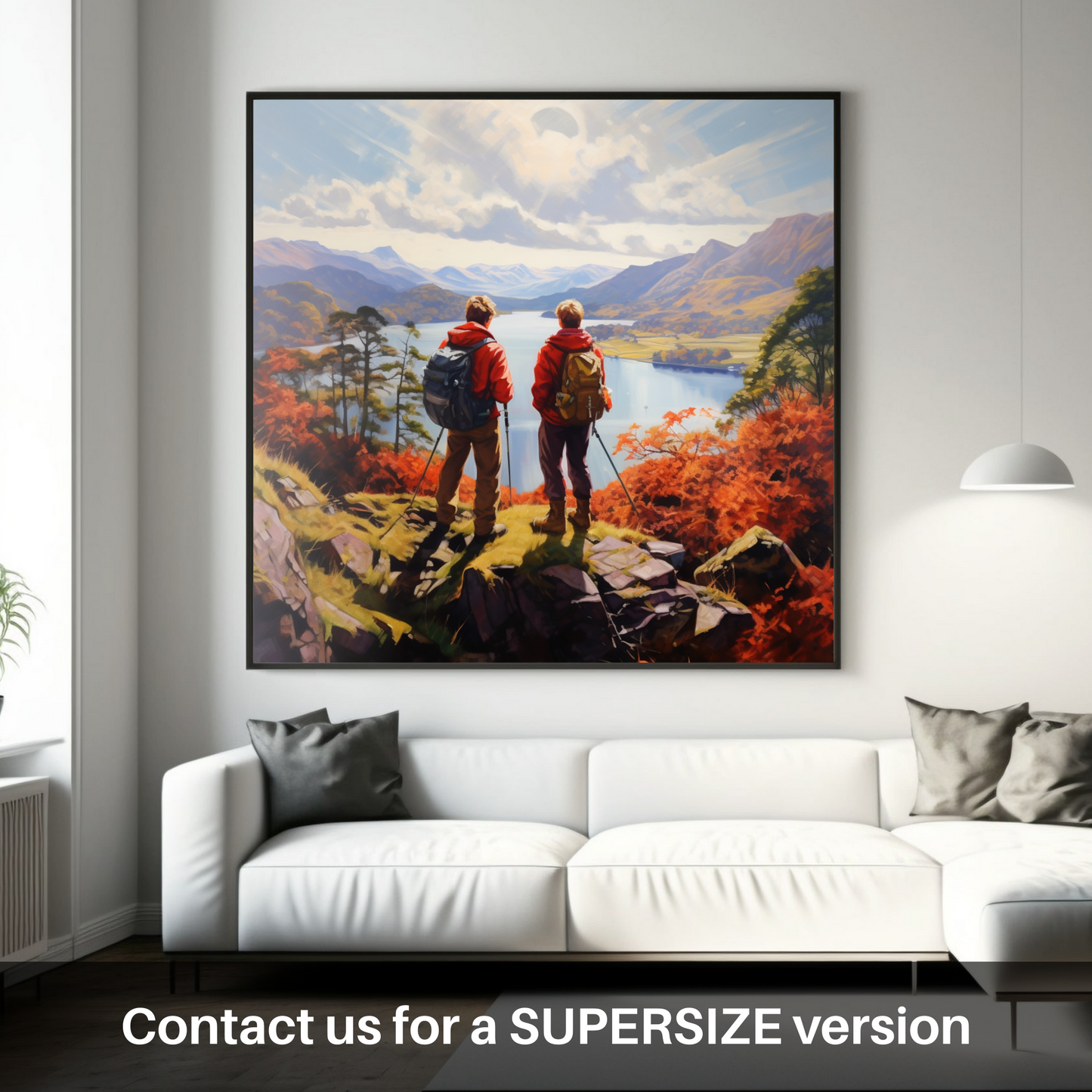 Huge supersize print of Two hikers looking out on Loch Lomond