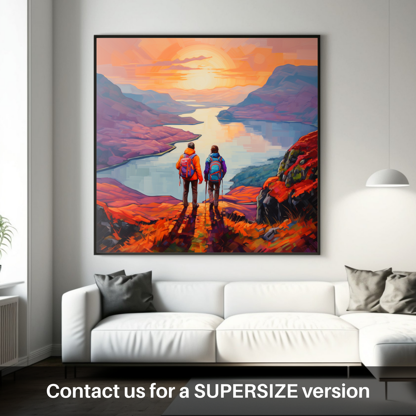 Huge supersize print of Two hikers looking out on Loch Lomond