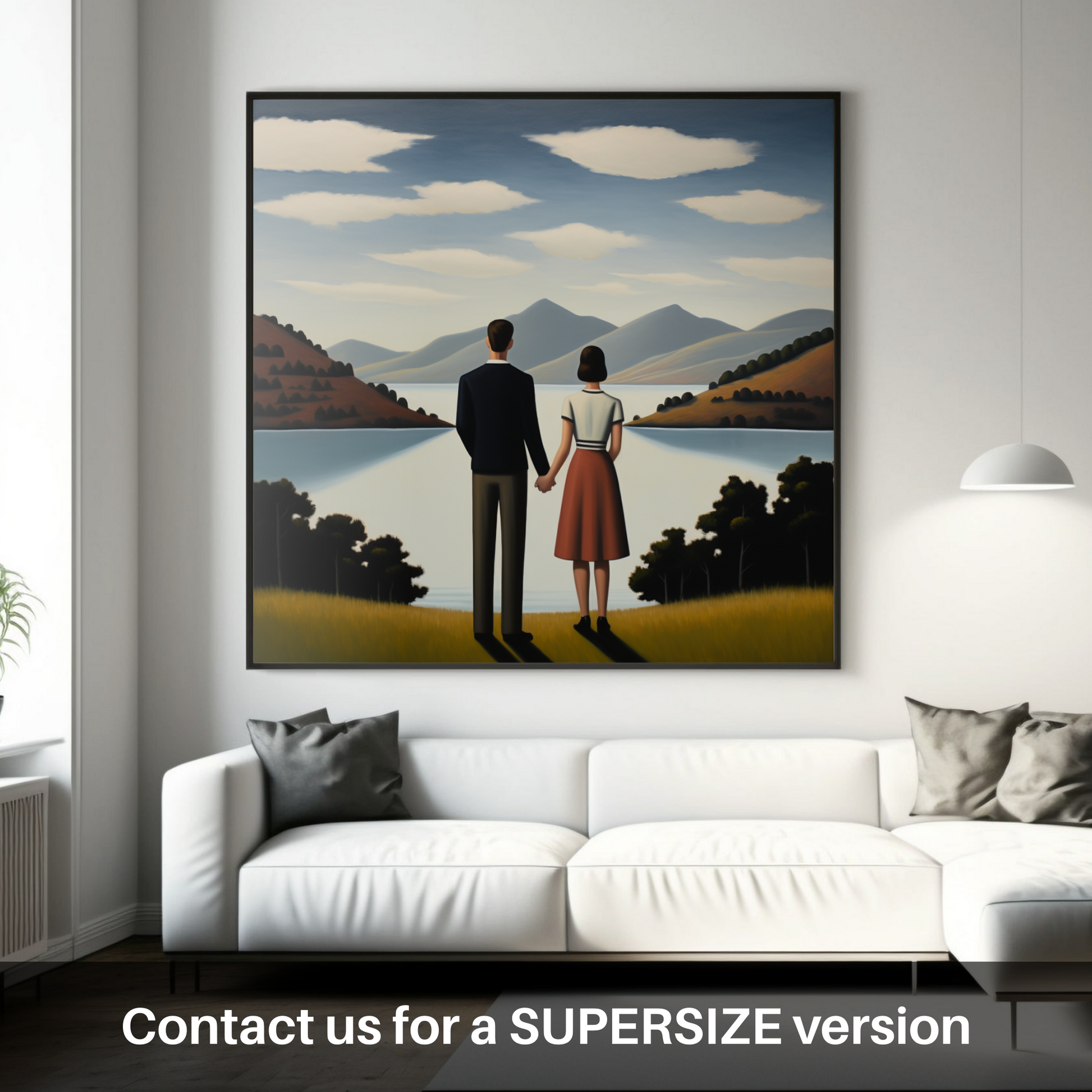 Huge supersize print of A couple holding hands looking out on Loch Lomond