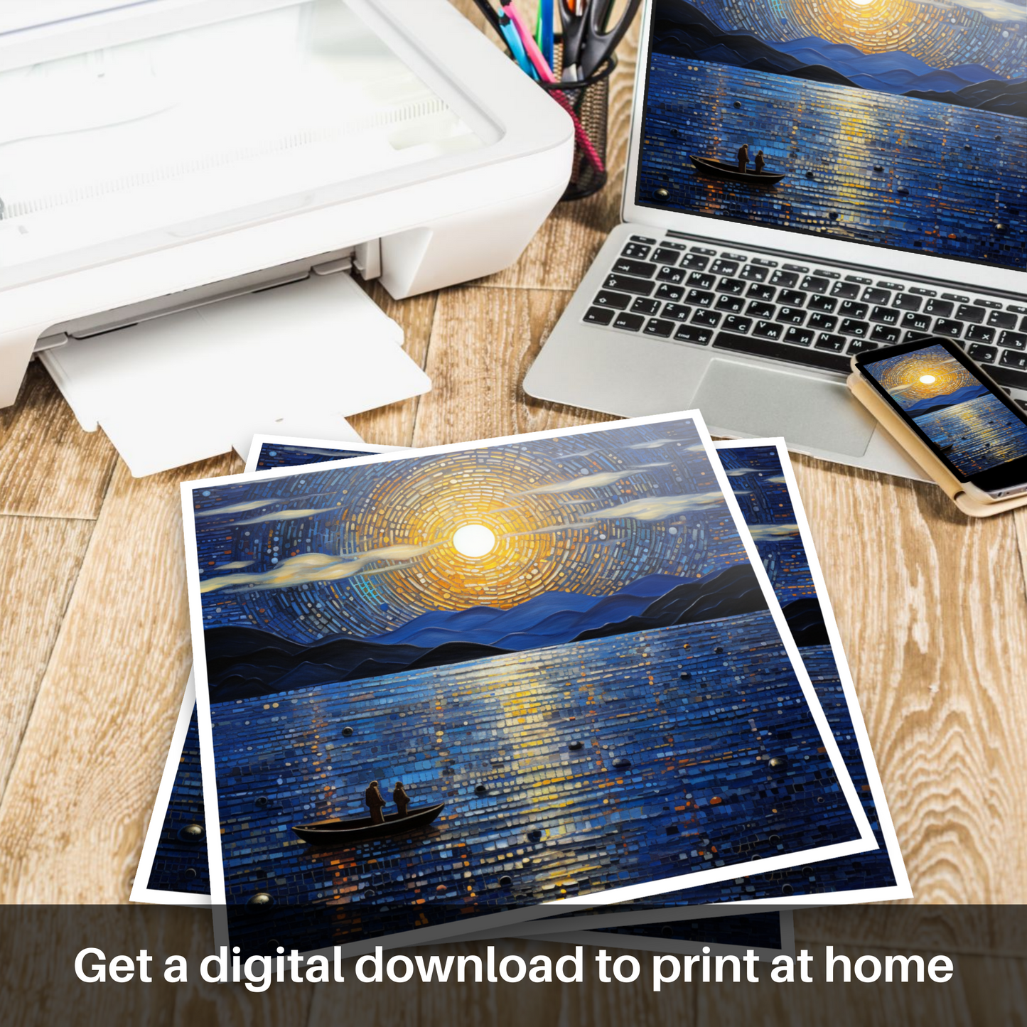 Downloadable and printable picture of Twilight reflections on Loch Lomond