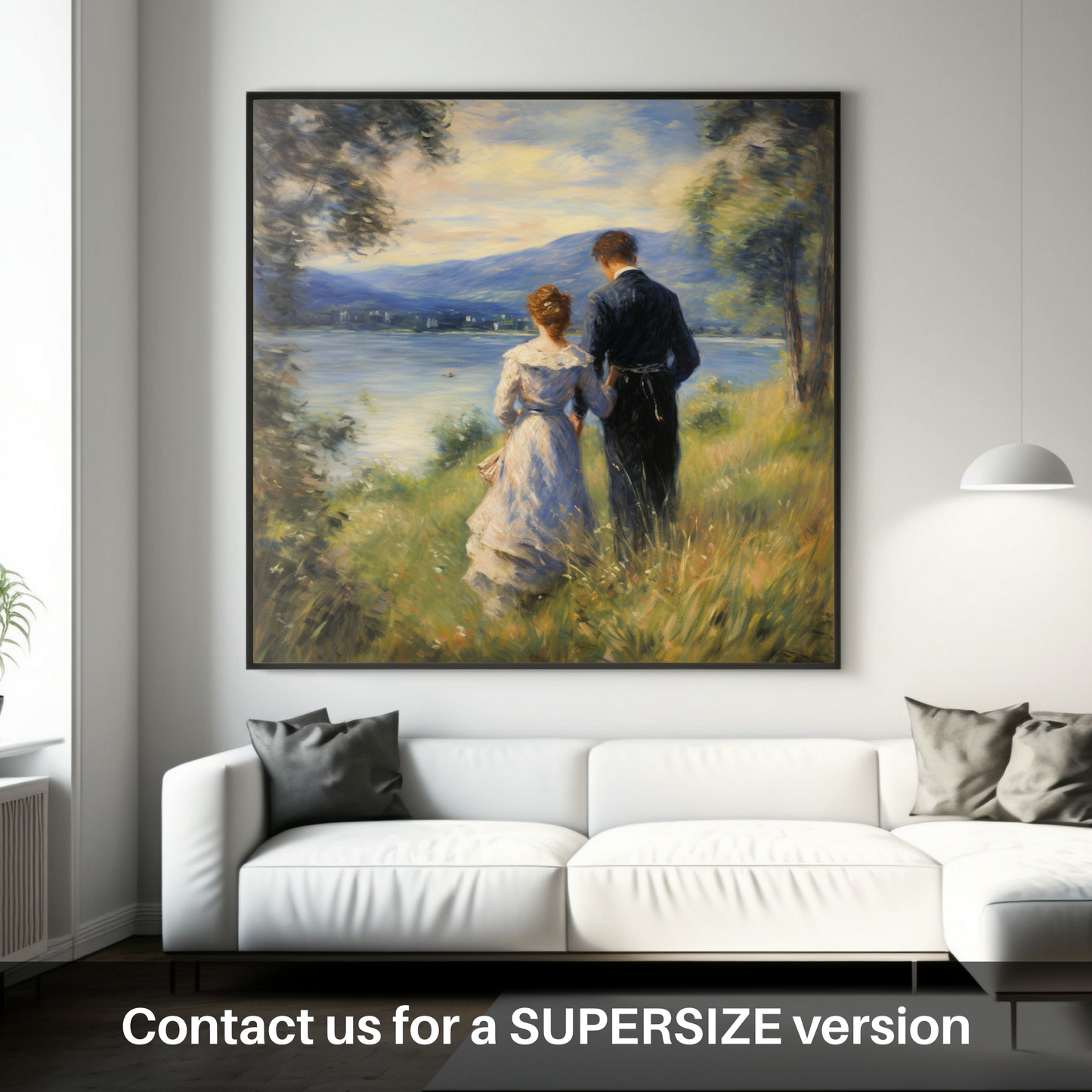 Huge supersize print of A couple holding hands looking out on Loch Lomond