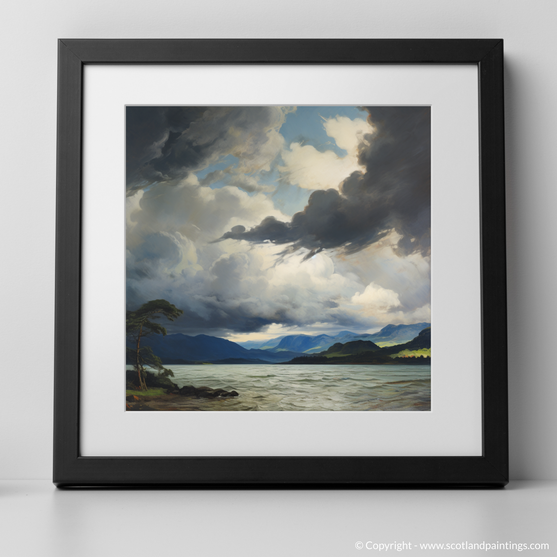 Art Print of Storm clouds above Loch Lomond with a black frame