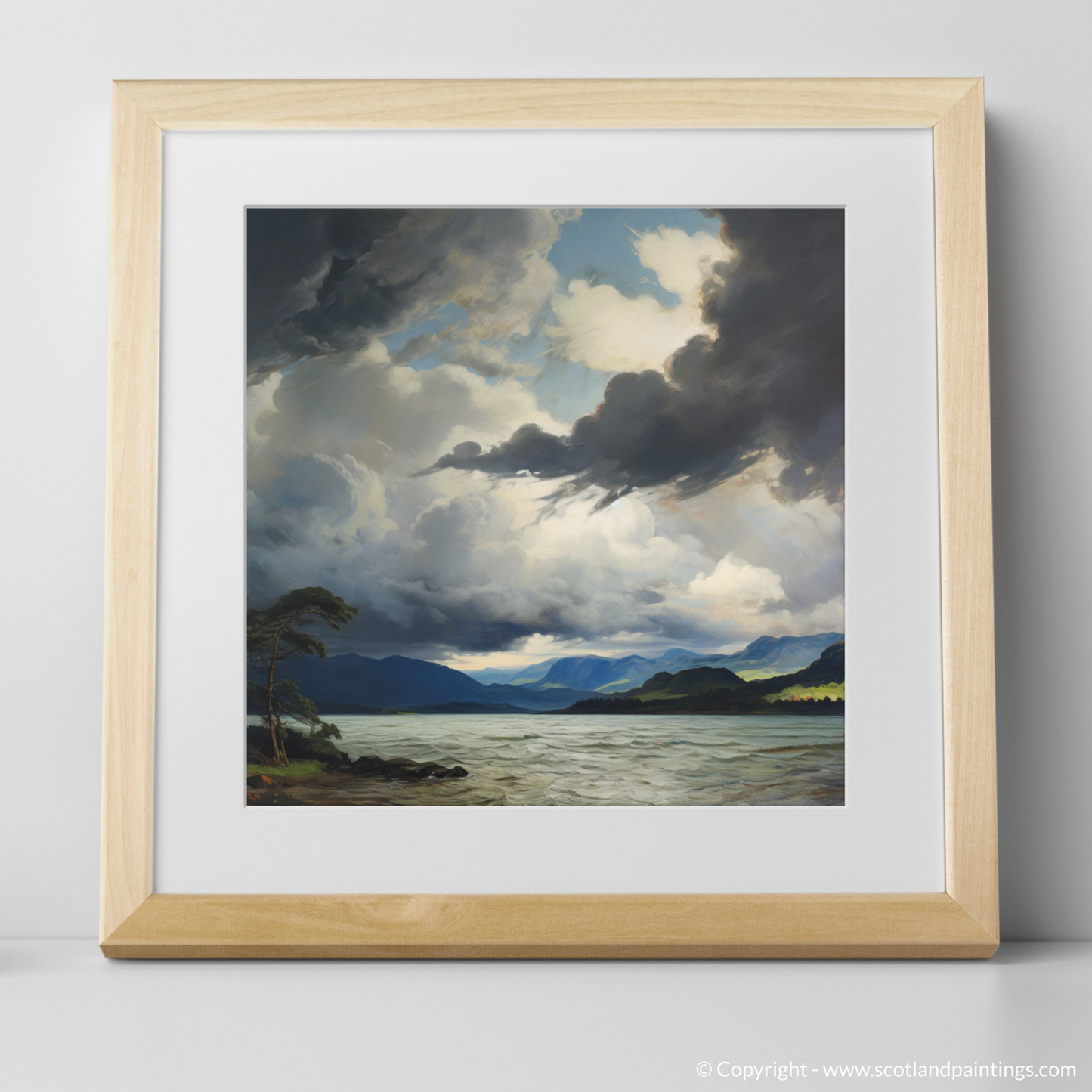 Art Print of Storm clouds above Loch Lomond with a natural frame
