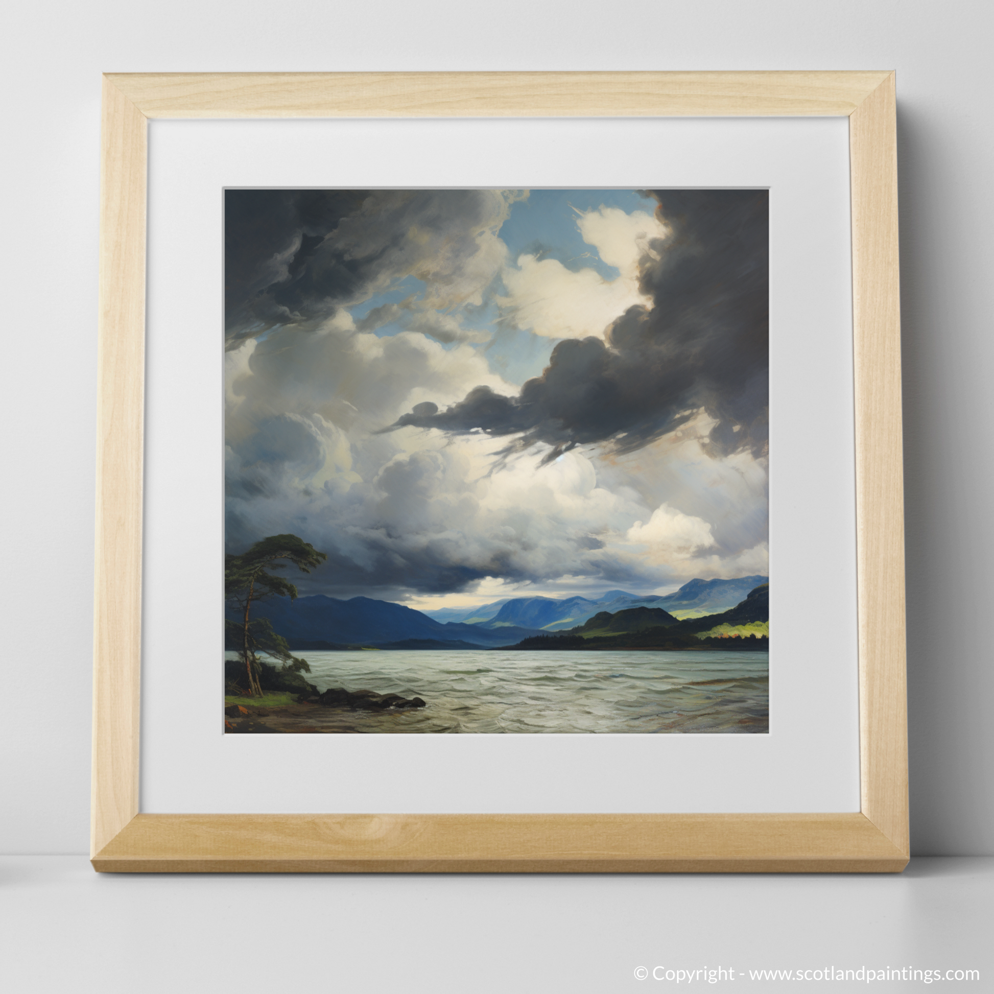 Art Print of Storm clouds above Loch Lomond with a natural frame