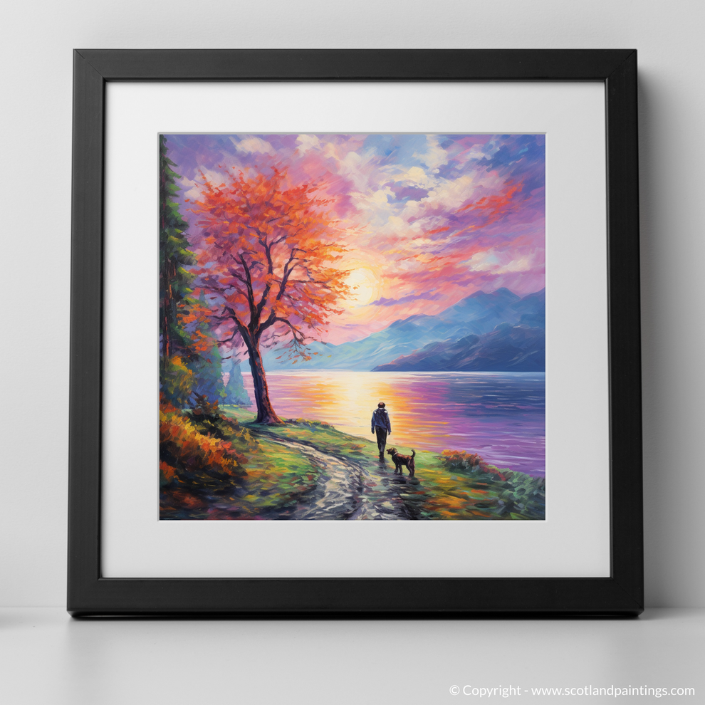 Painting and Art Print of A man walking dog at the side of Loch Lomond ...