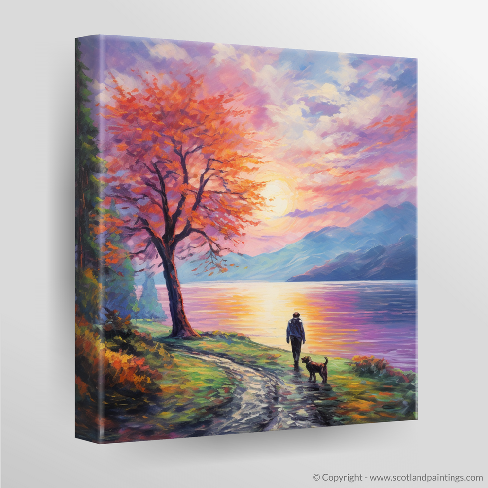 Painting and Art Print of A man walking dog at the side of Loch Lomond ...