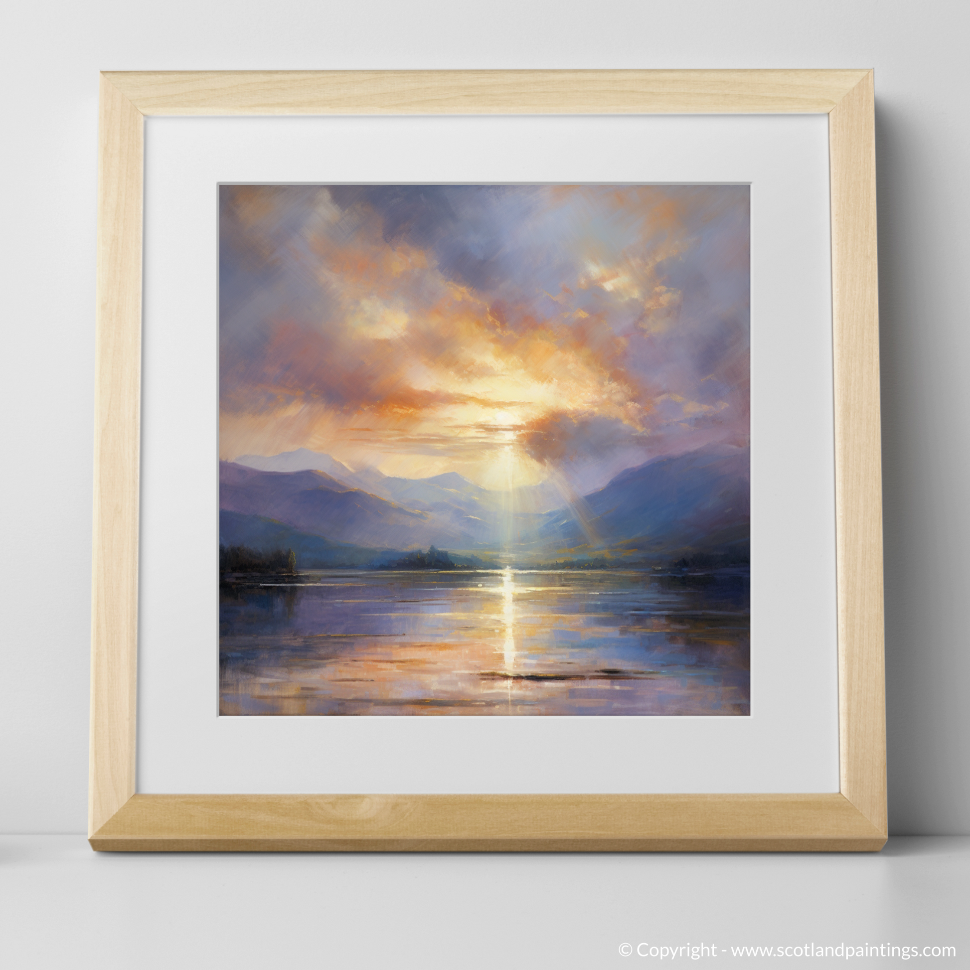 Art Print of Crepuscular rays above Loch Lomond with a natural frame
