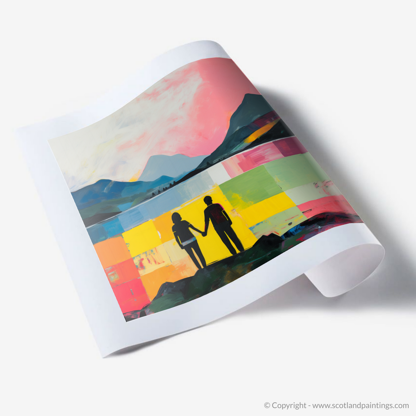 Art Print of A couple holding hands looking out on Loch Lomond