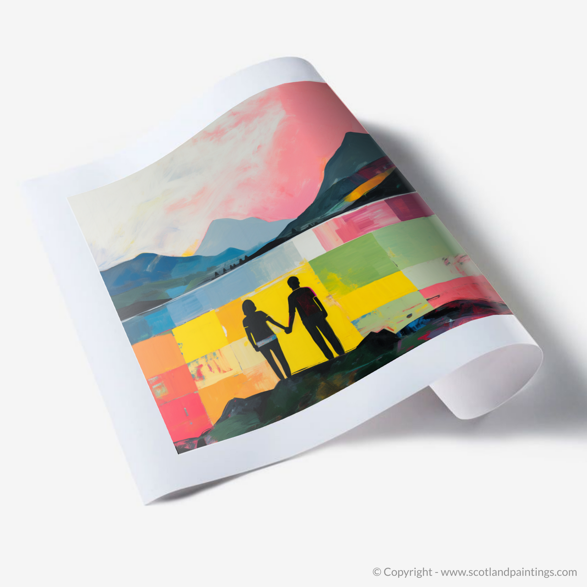 Art Print of A couple holding hands looking out on Loch Lomond