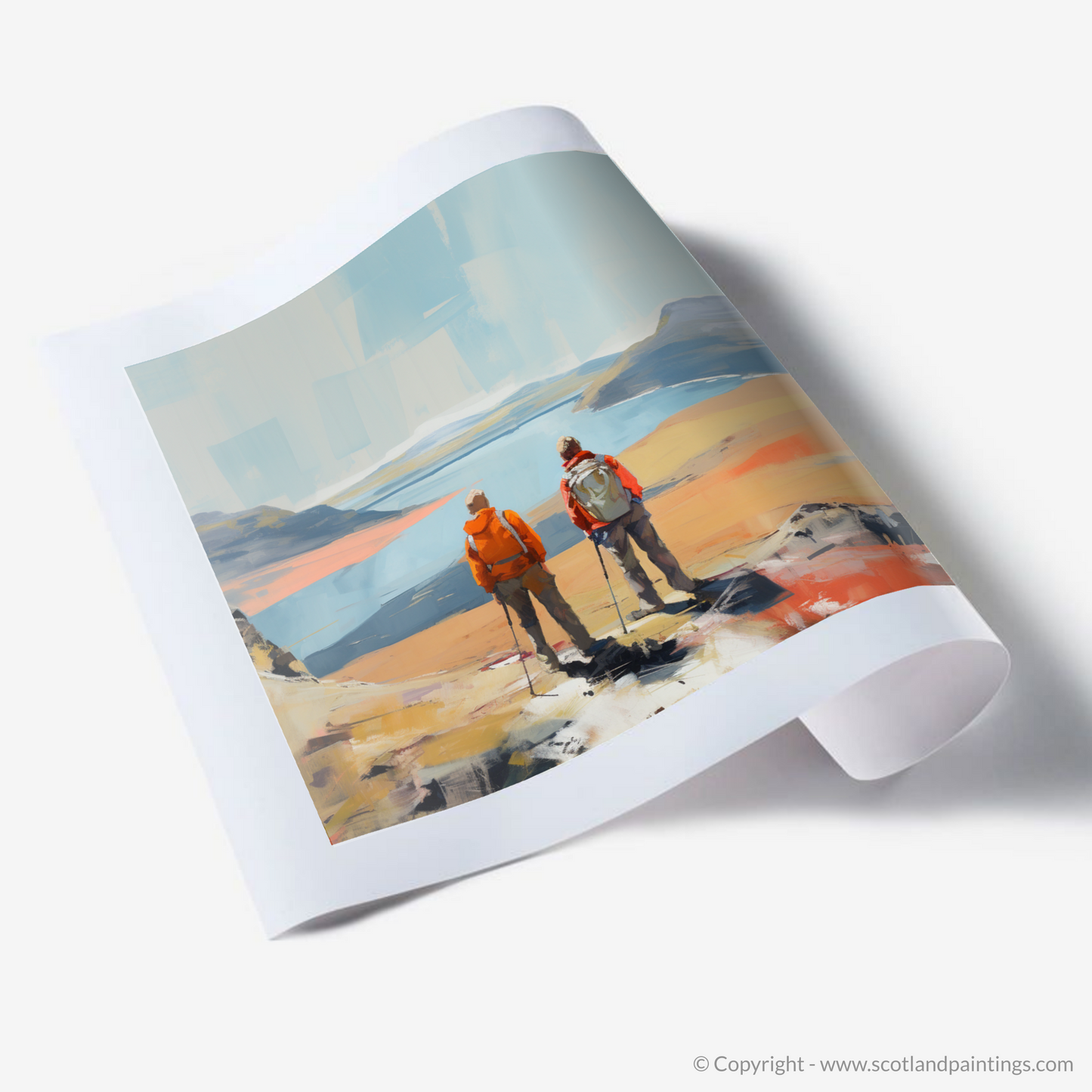 Art Print of Two hikers looking out on Loch Lomond