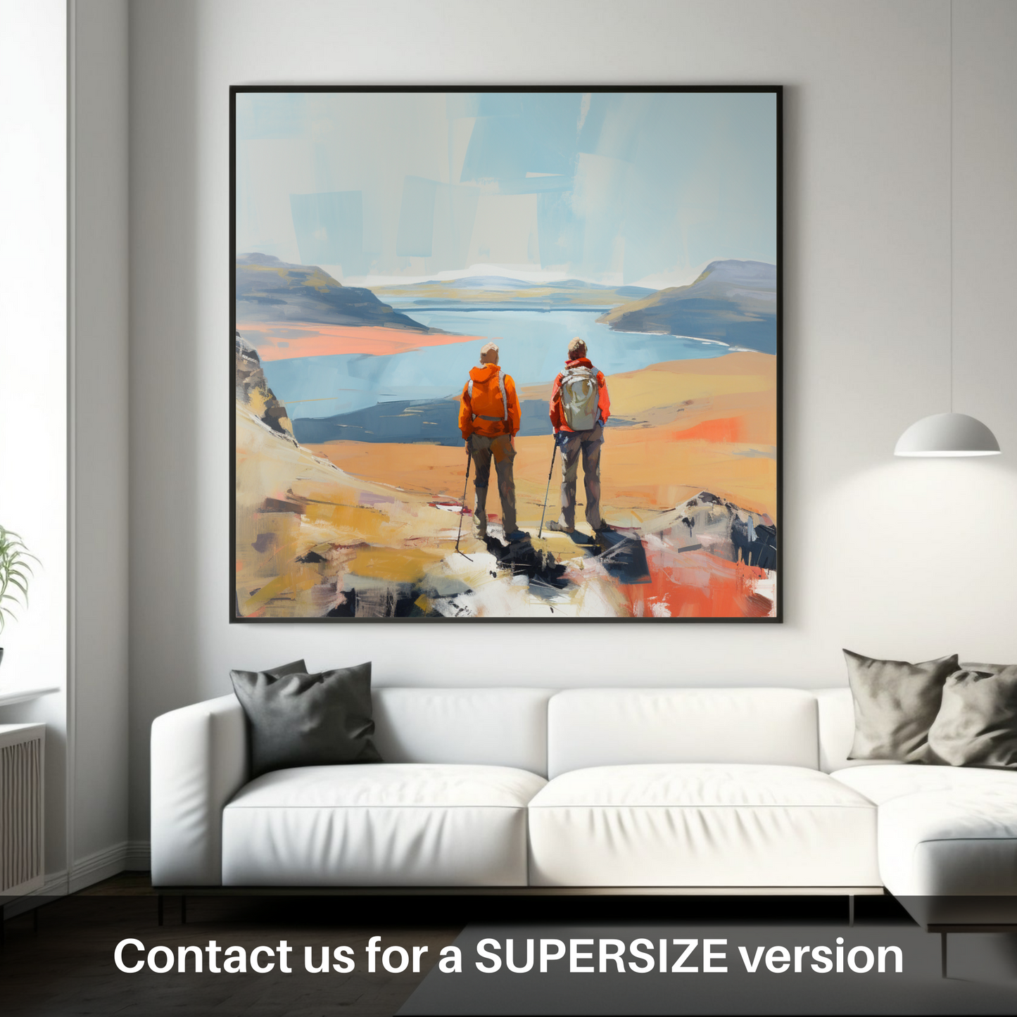 Huge supersize print of Two hikers looking out on Loch Lomond
