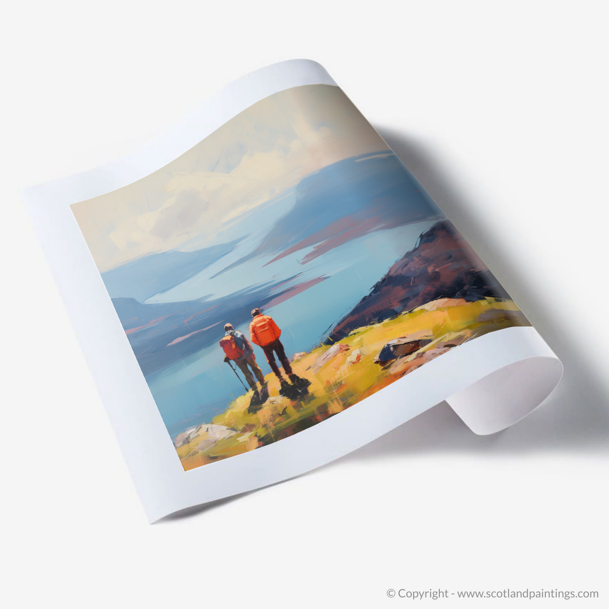 Art Print of Two hikers looking out on Loch Lomond