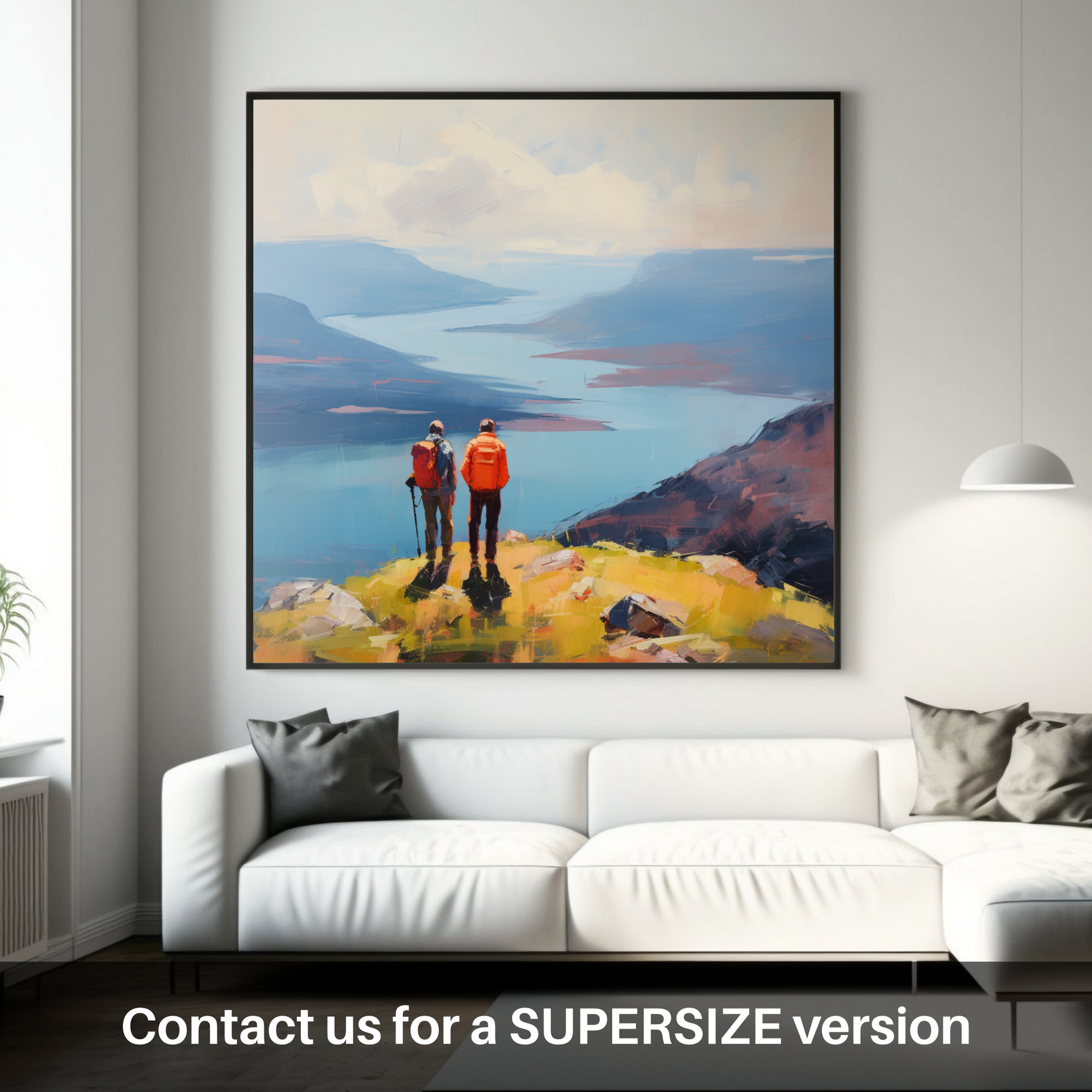 Huge supersize print of Two hikers looking out on Loch Lomond