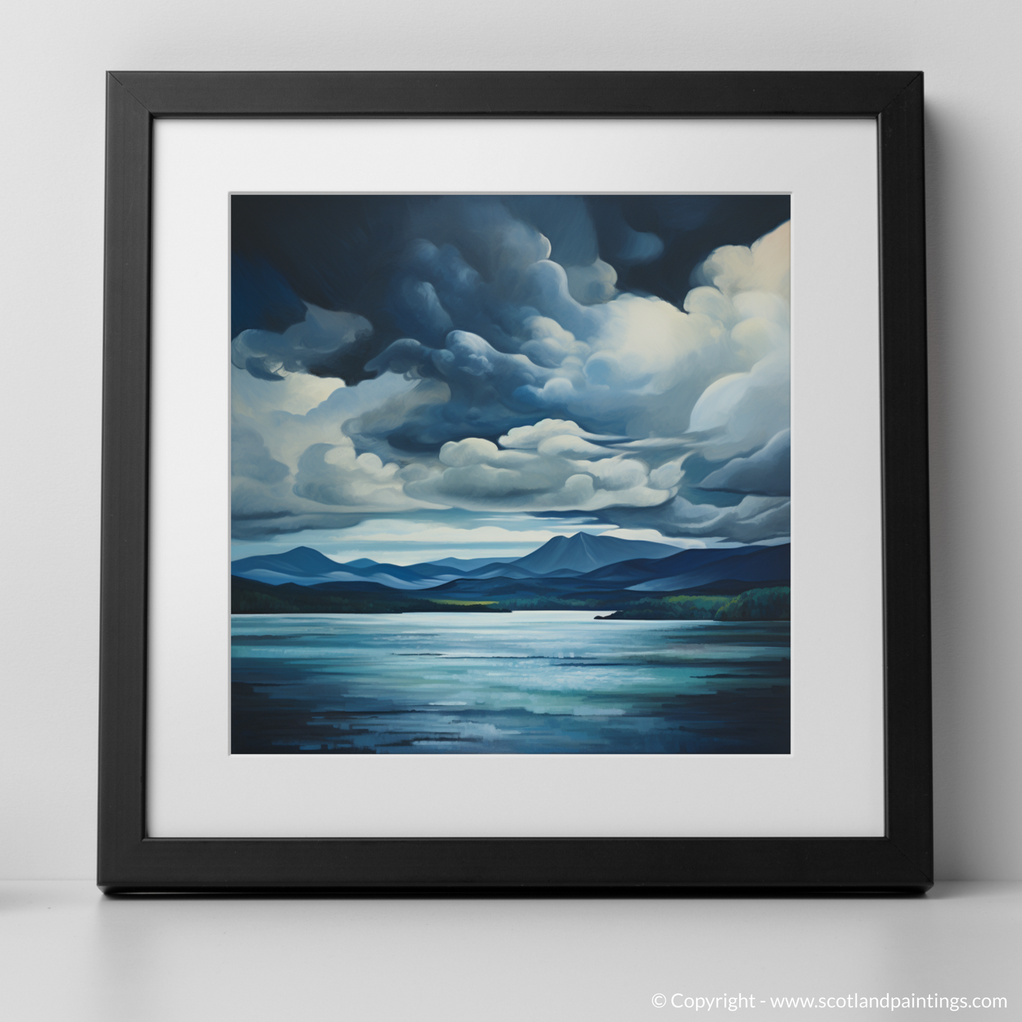 Art Print of Storm clouds above Loch Lomond with a black frame