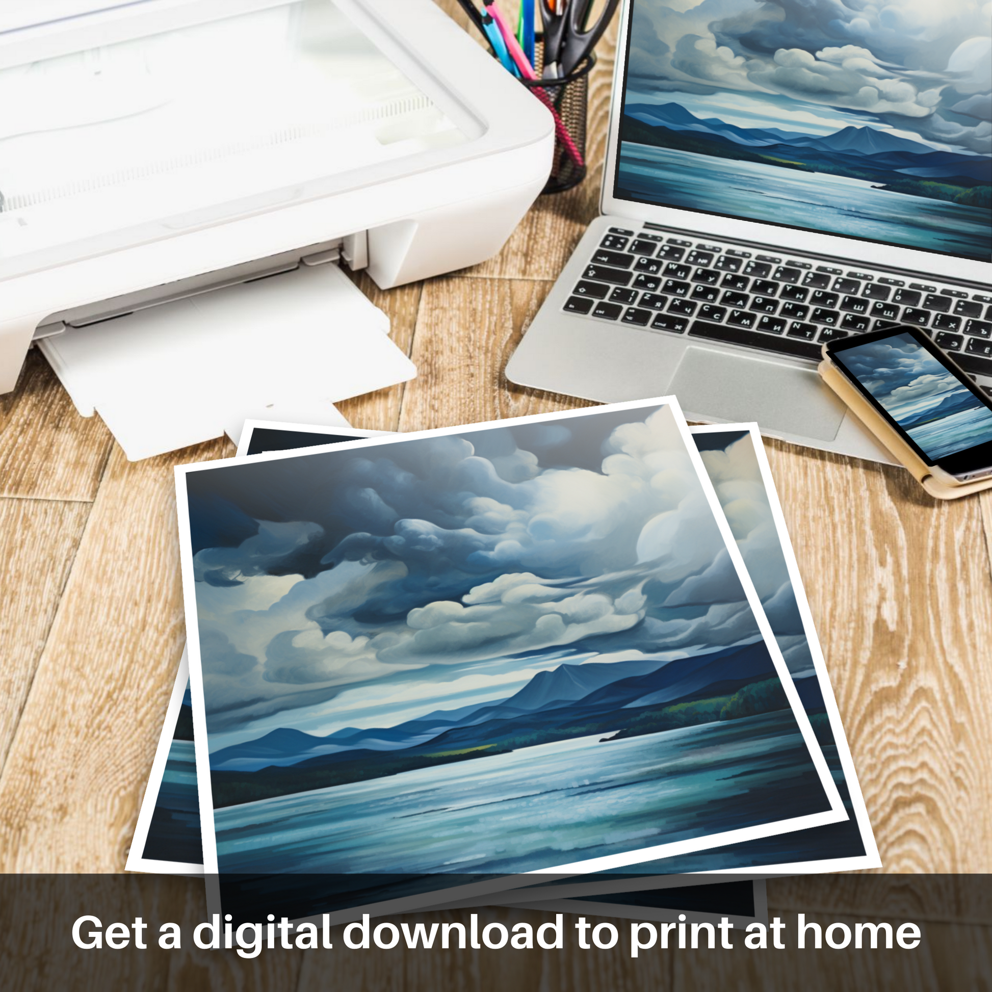 Downloadable and printable picture of Storm clouds above Loch Lomond