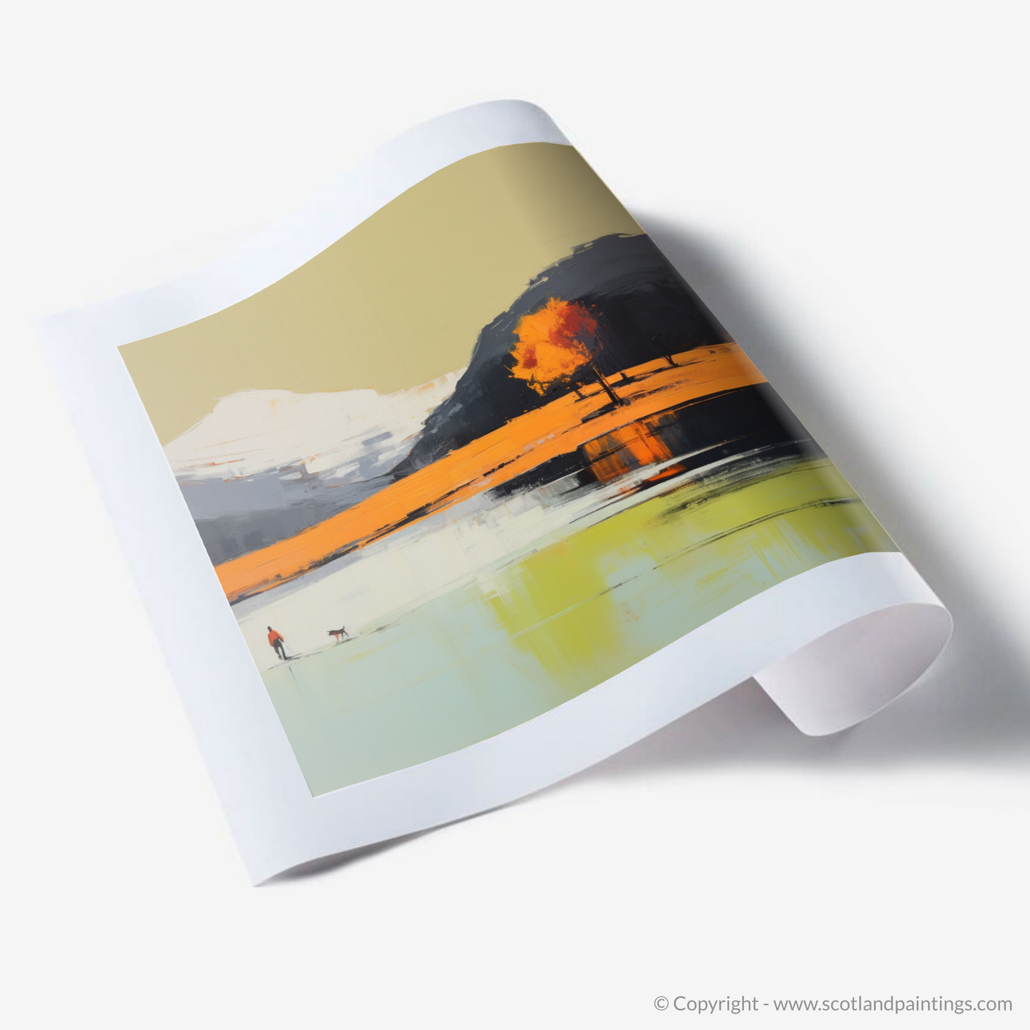 Art Print of A man walking dog at the side of Loch Lomond