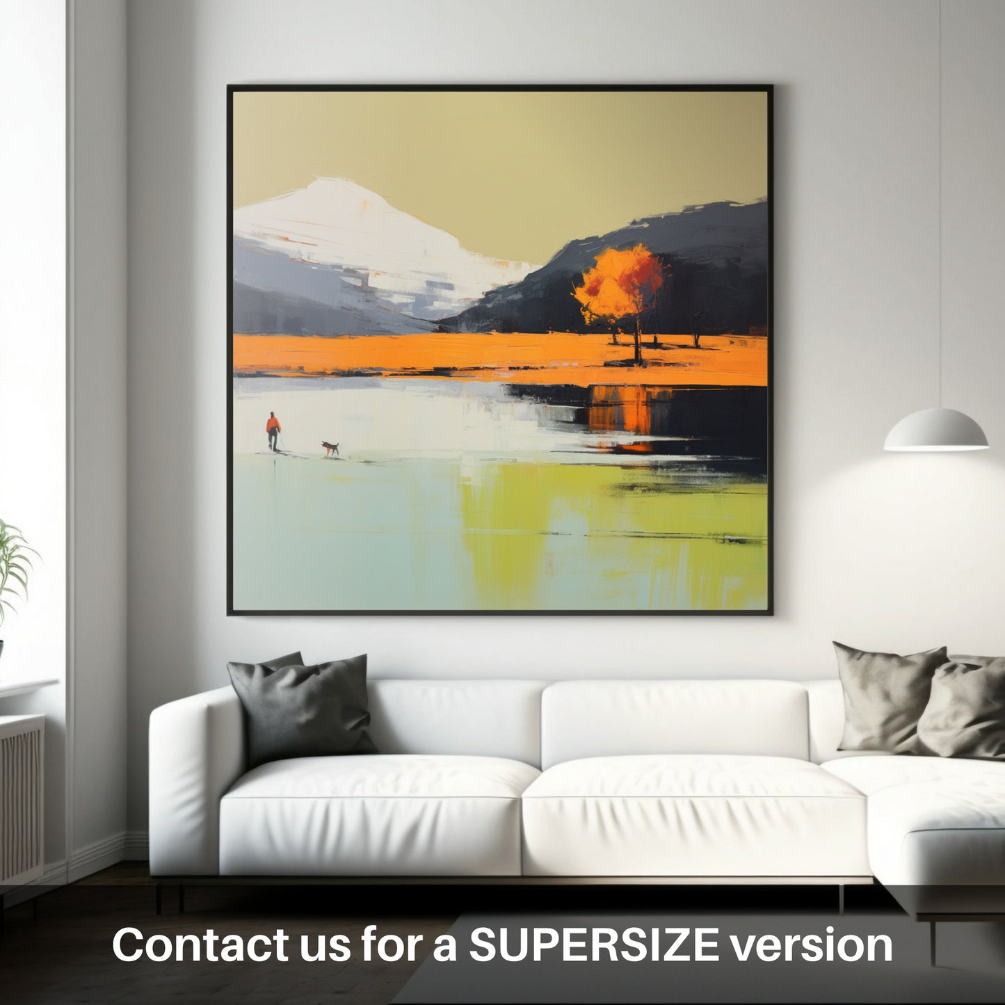 Huge supersize print of A man walking dog at the side of Loch Lomond