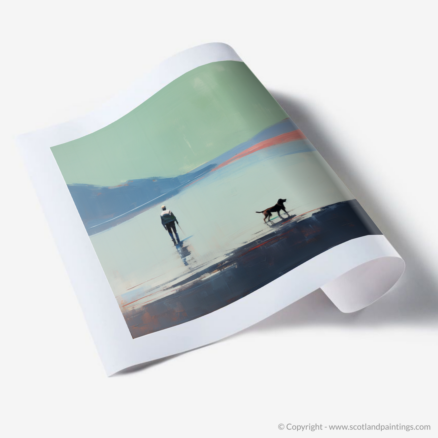 Art Print of A man walking dog at the side of Loch Lomond
