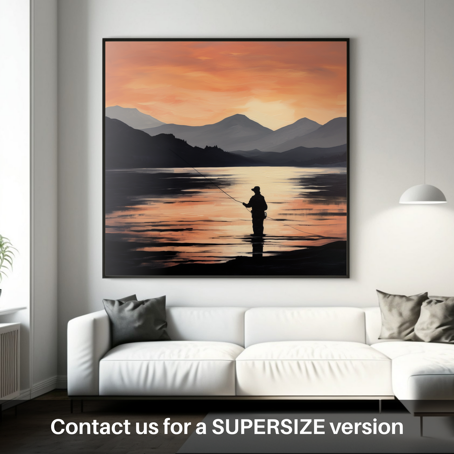 Huge supersize print of Silhouetted fisherman on Loch Lomond