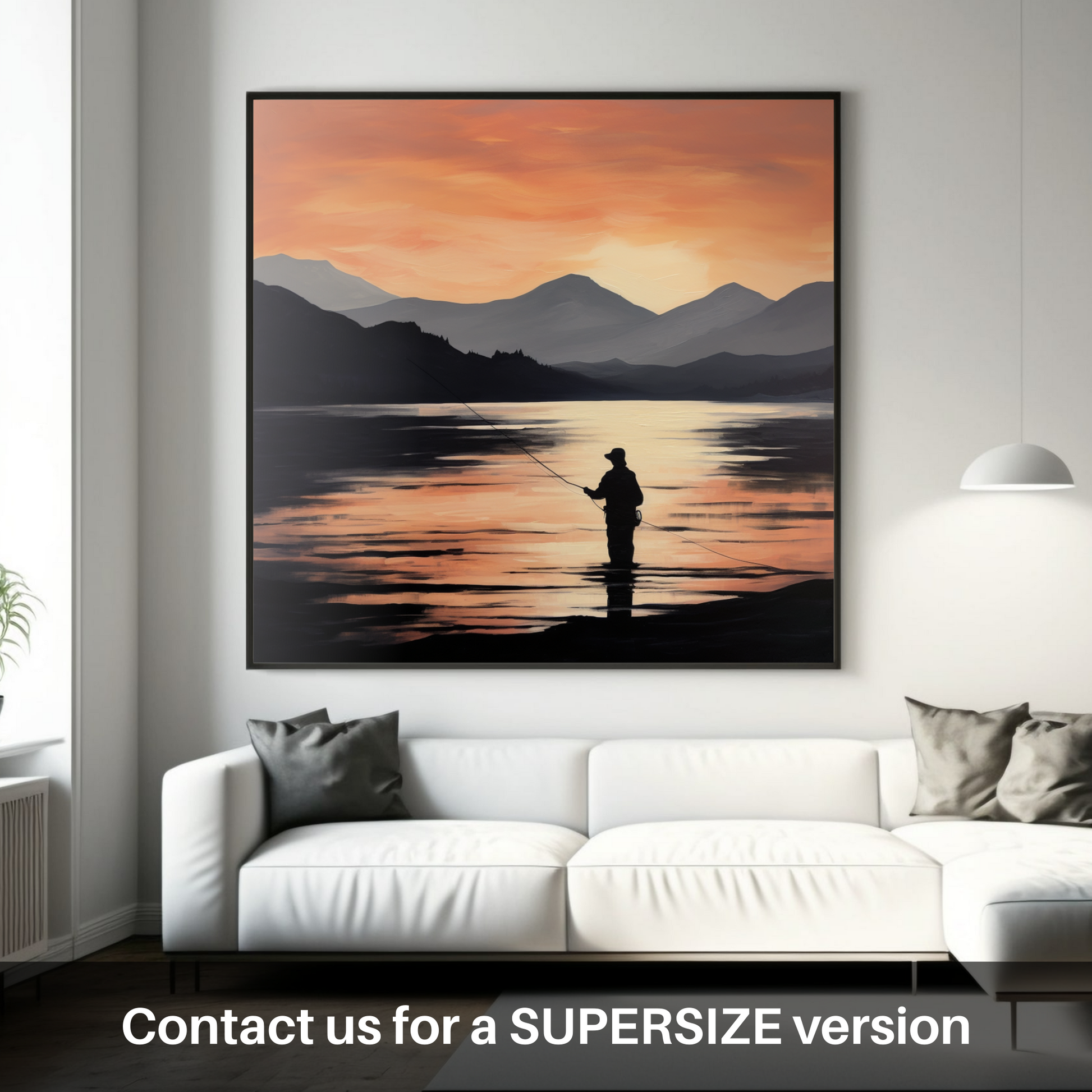Huge supersize print of Silhouetted fisherman on Loch Lomond