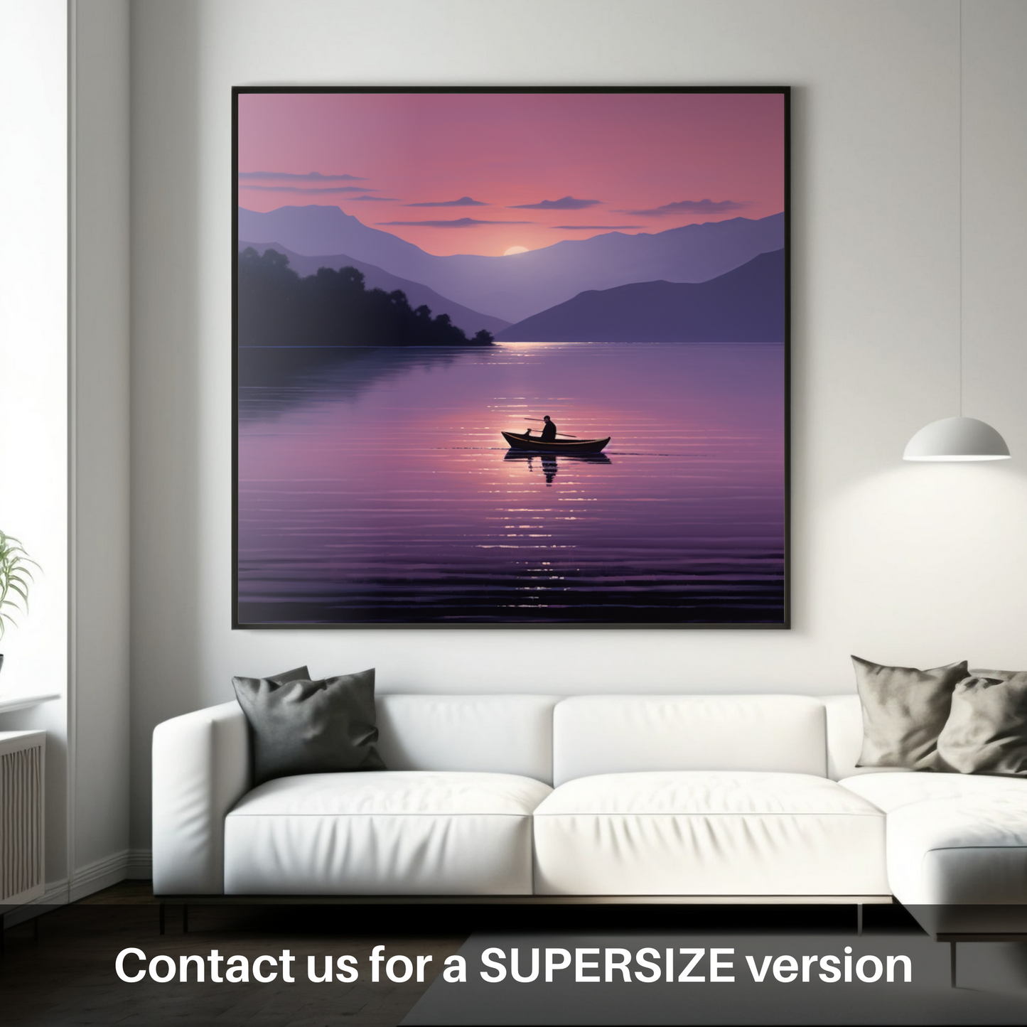 Huge supersize print of Lone rowboat on Loch Lomond at dusk