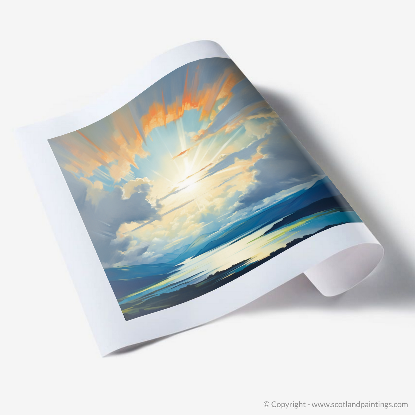 Art Print of Sun rays through clouds above Loch Lomond